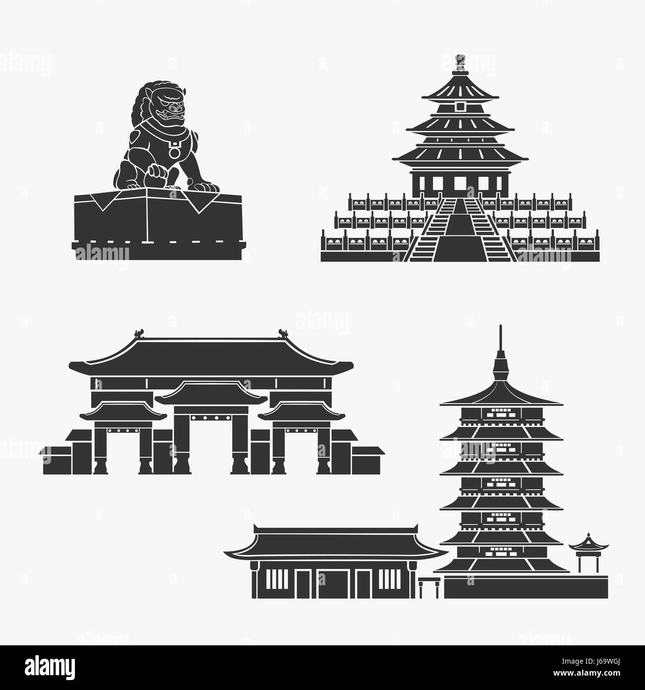 Cinese edifici storici simbolo Set di vettore Illustrazione Vettoriale