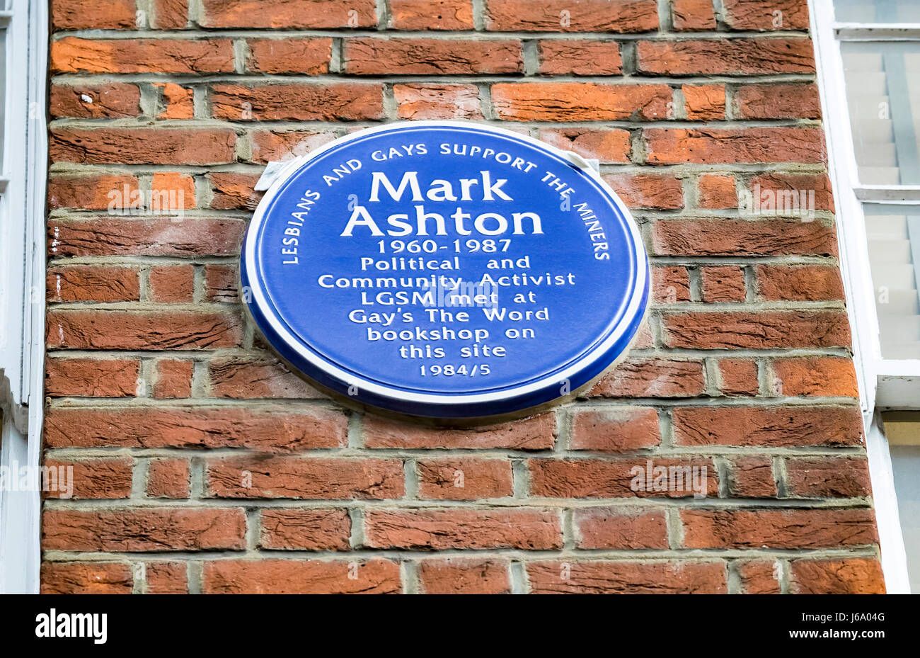 Mark Ashton - Comunità LGSM attivista, targa blu, Gay la parola Book Shop, Londra Foto Stock