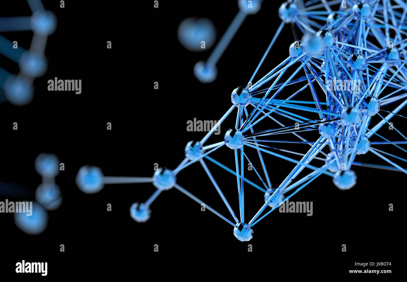 Rete Blockchain , machine learning , apprendimento profondo e le reti neurali concetto. Elegante ingegneria astratto, la scienza e la tecnologia. Distribu blu Foto Stock