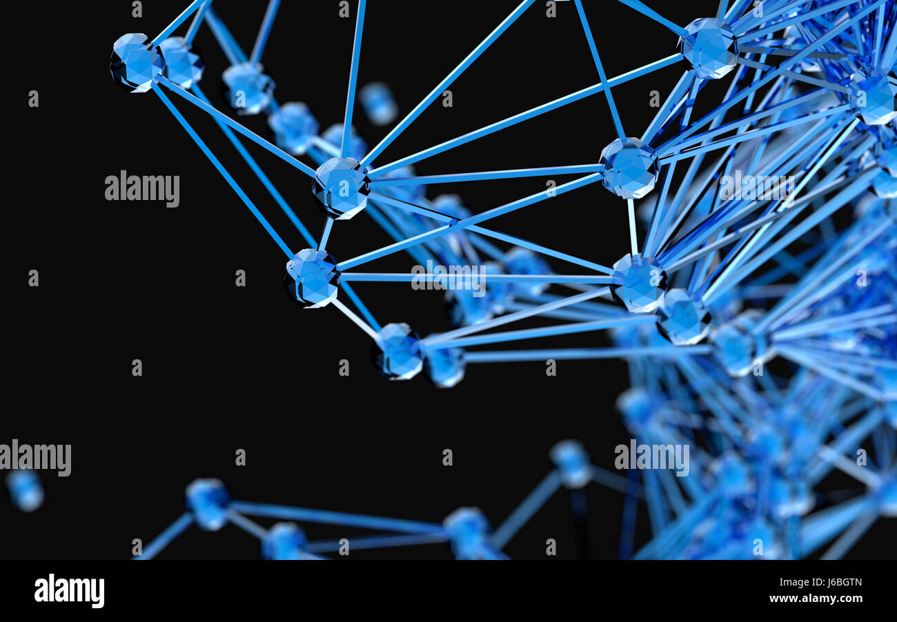 Rete Blockchain , machine learning , apprendimento profondo e le reti neurali concetto. Elegante ingegneria astratto, la scienza e la tecnologia. Distribu blu Foto Stock