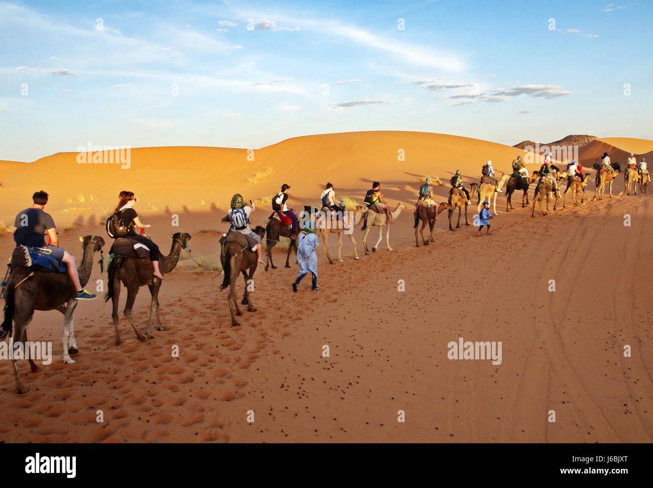 Safari trekking tours cammelli nel deserto del Sahara in Marocco merzouga Foto Stock