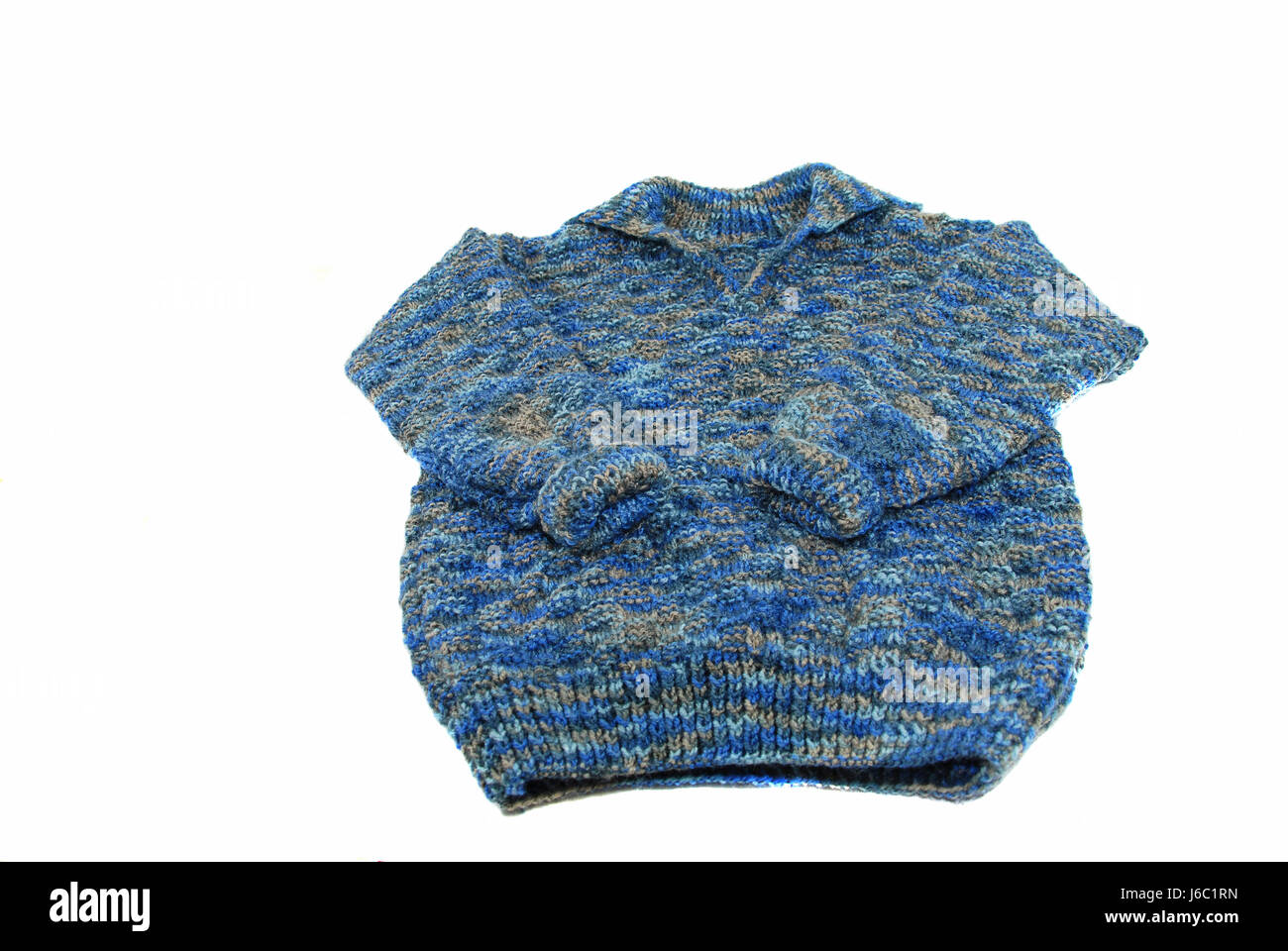 Maglione blu maglie maglia lavorata a maglia di lana blu hobby maglione manicotti in maglia Foto Stock