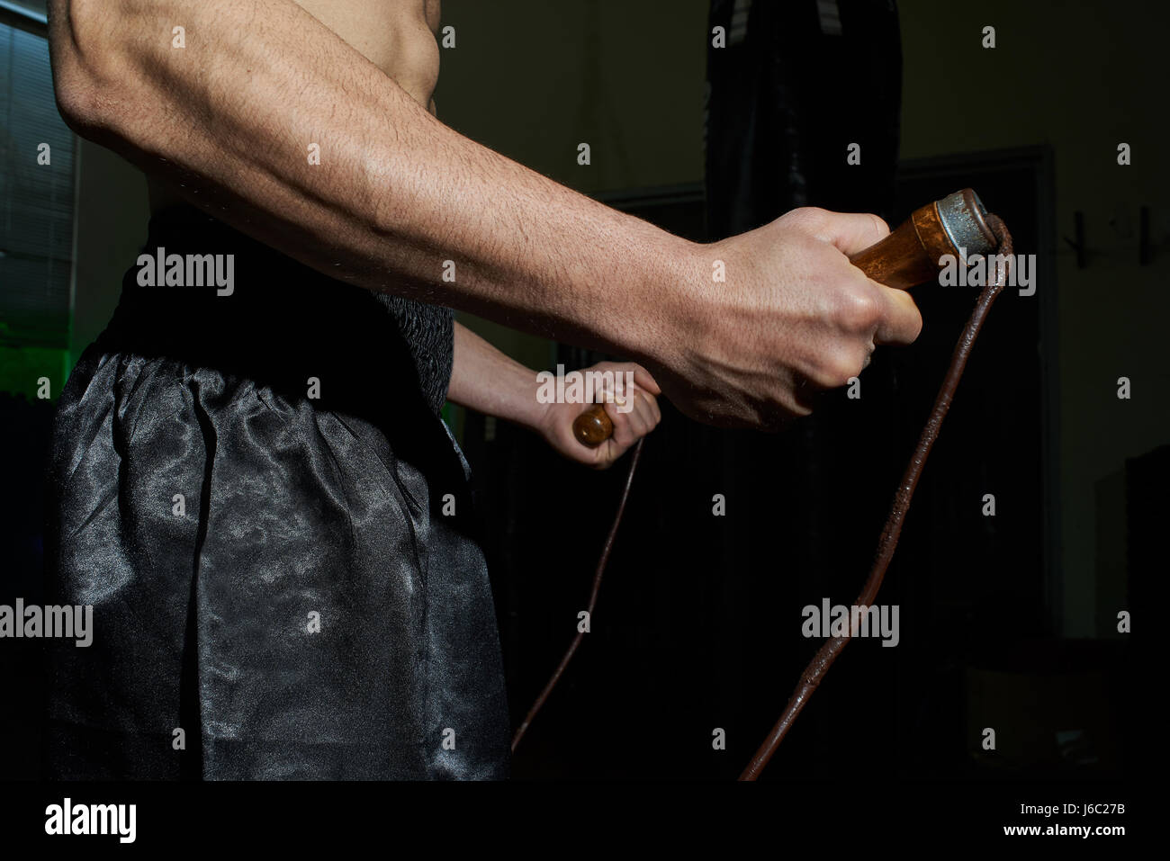 Boxer salto con la corda di formazione. Foto Stock
