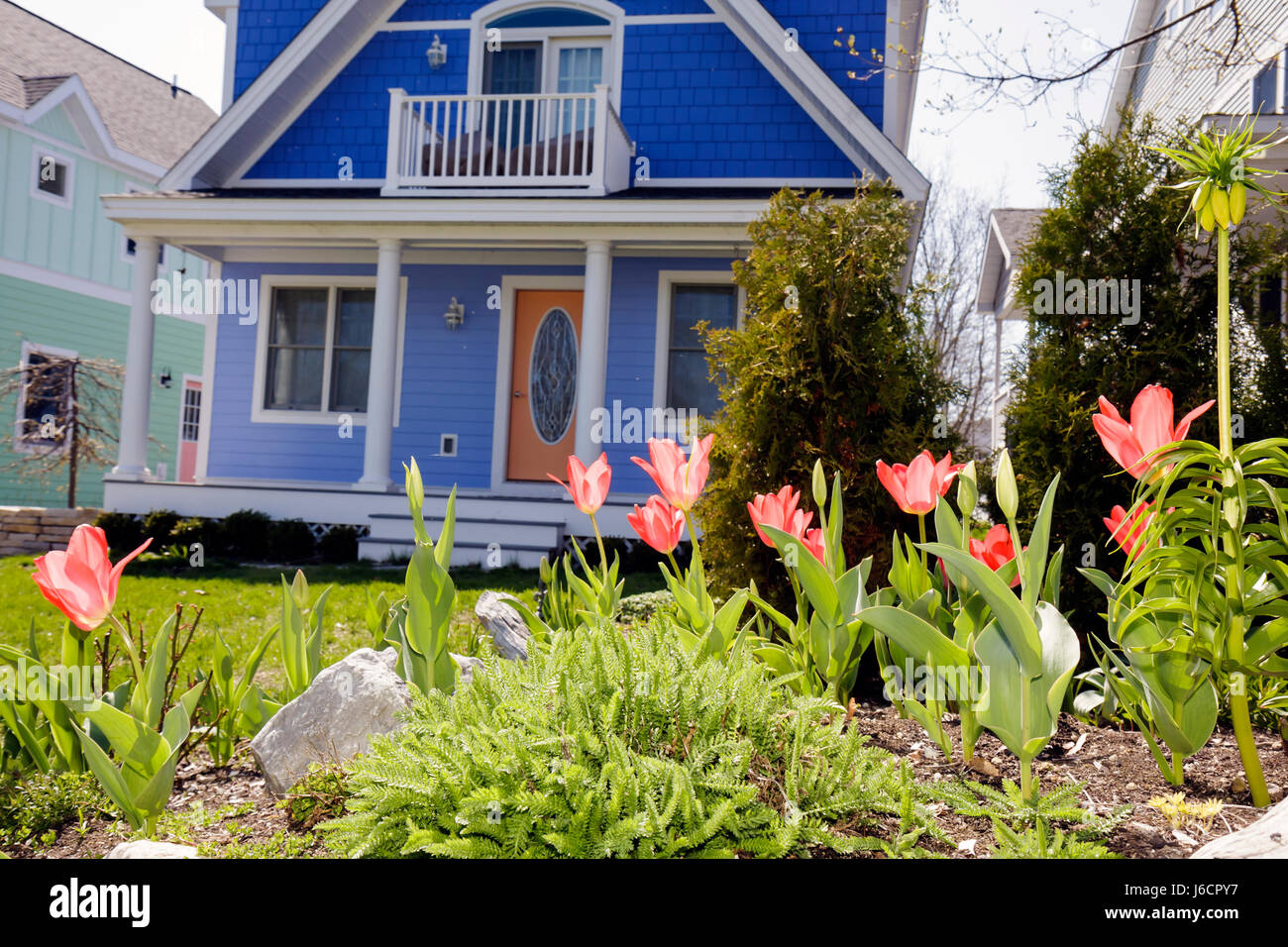 Mackinac Island Michigan, parchi di stato storico Parco Mackinaw, Straits of, Lake Huron, Franks Street, casa case case casa case residenza, alloggio, cotta Foto Stock