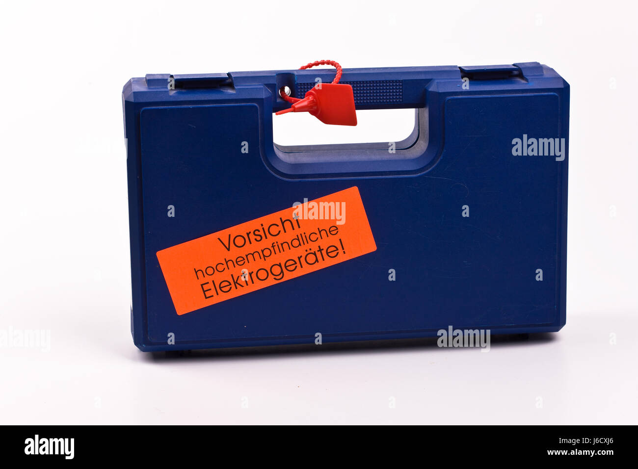 Guarnizione contenitore valigie blu pericolose attenzione guarnizione valigie sigillate Foto Stock