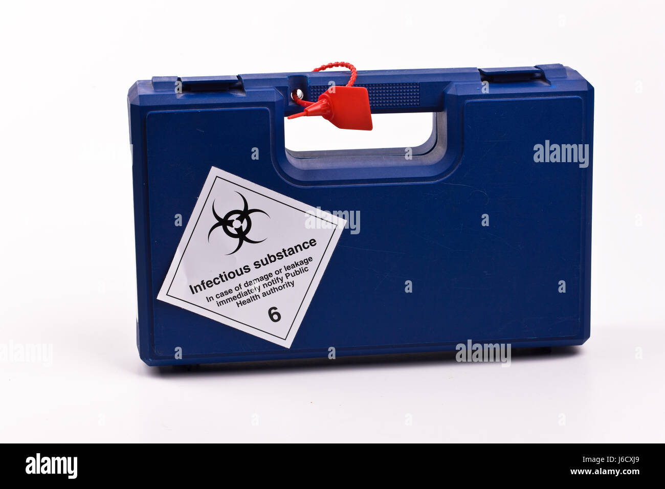 Biologico guarnizione infettivo contenitore valigie pericolose medicalmente blu Foto Stock