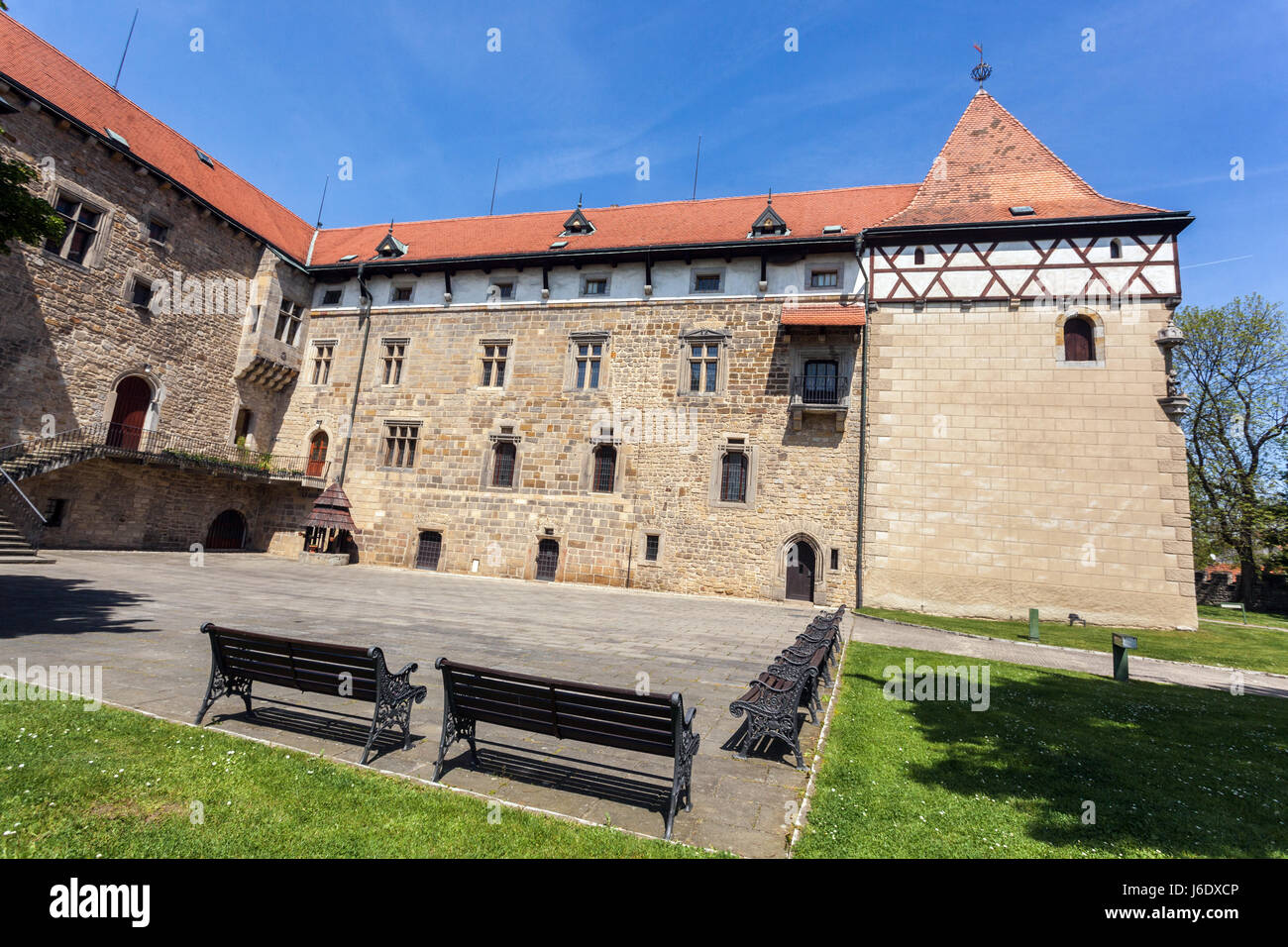 Gothic Castello d'acqua Budyne Nad Ohri, Boemia settentrionale, Repubblica Ceca, Europa Foto Stock
