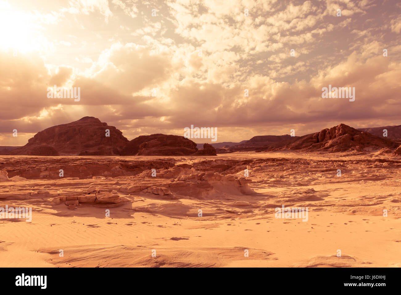 Panorama deserto di sabbia Sinai, Egitto, Africa Foto Stock