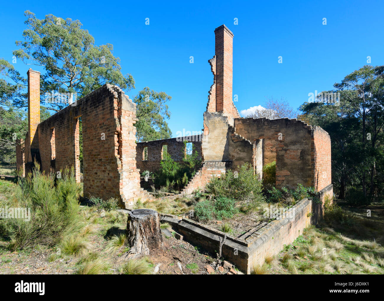 Ha rovinato la scuola delle arti di Joadja città fantasma, kerosene miniera di scisto, Southern Highlands, Nuovo Galles del Sud, NSW, Australia Foto Stock