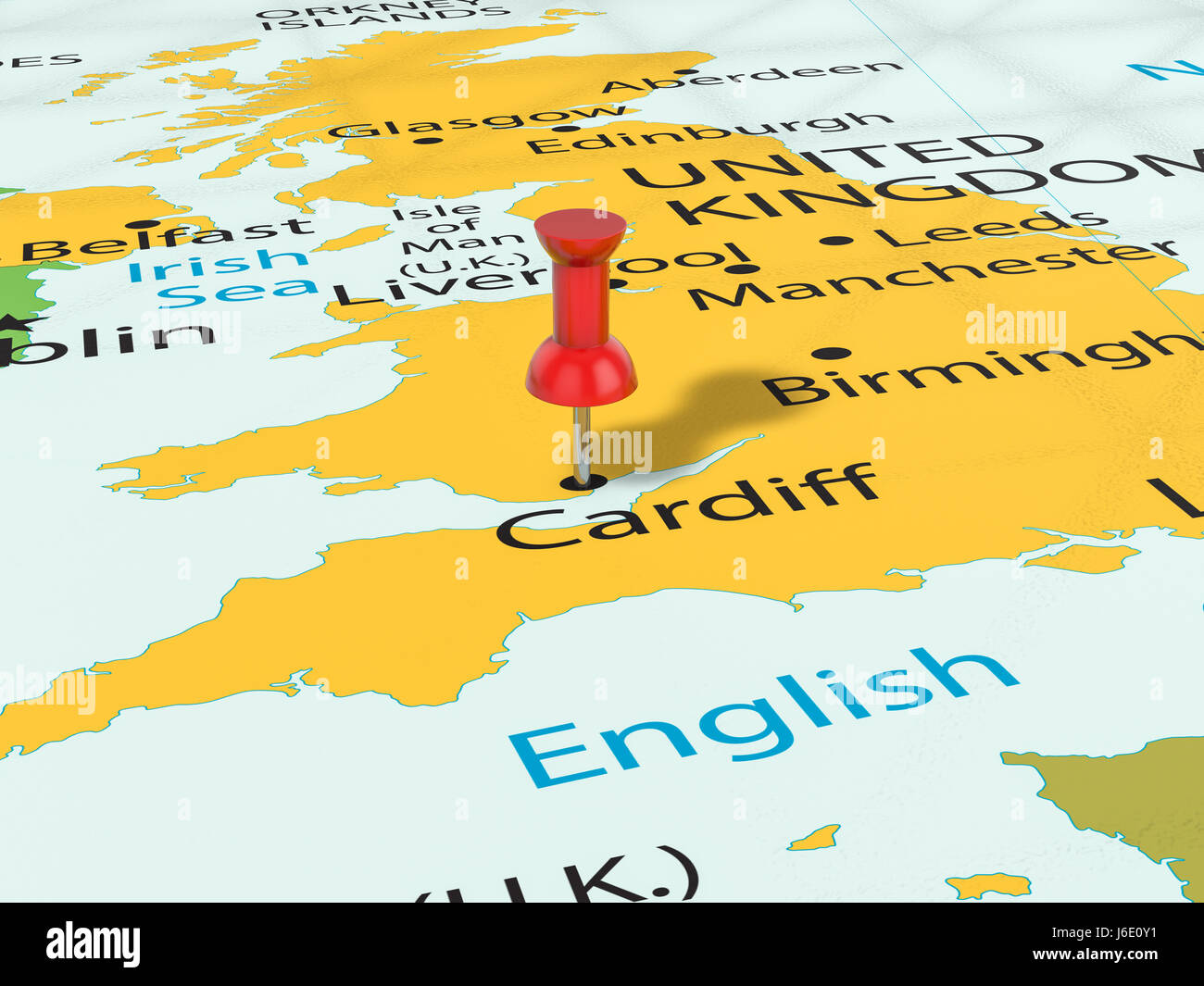 La puntina sulla mappa di Cardiff sfondo. 3d'illustrazione. Foto Stock