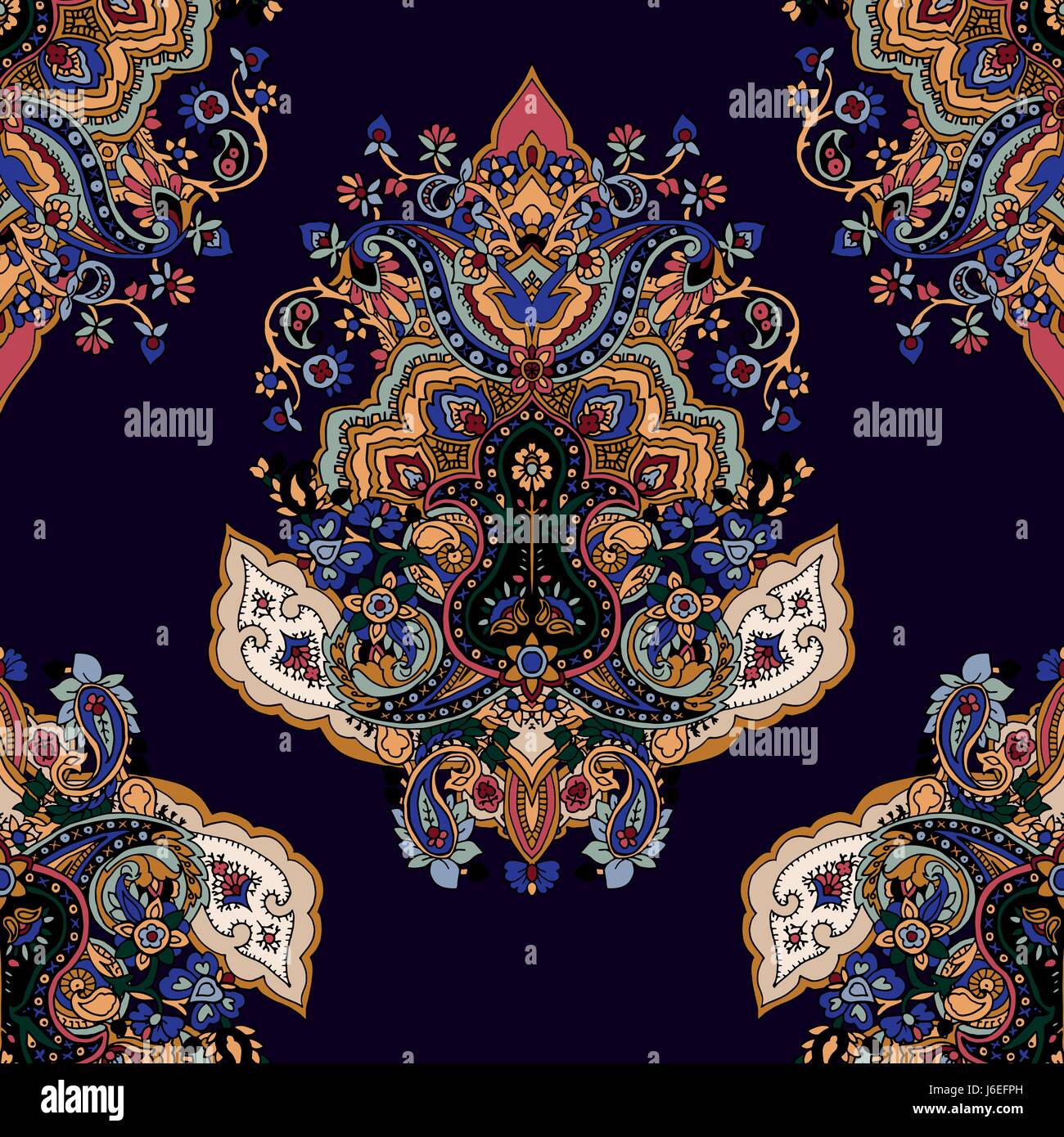 Senza soluzione di continuità geometrica astratta paisley pattern stilizzato con fiori di loto. Orientale tradizionale ornamento etnica, su sfondo lilla. Il design tessile. Illustrazione Vettoriale