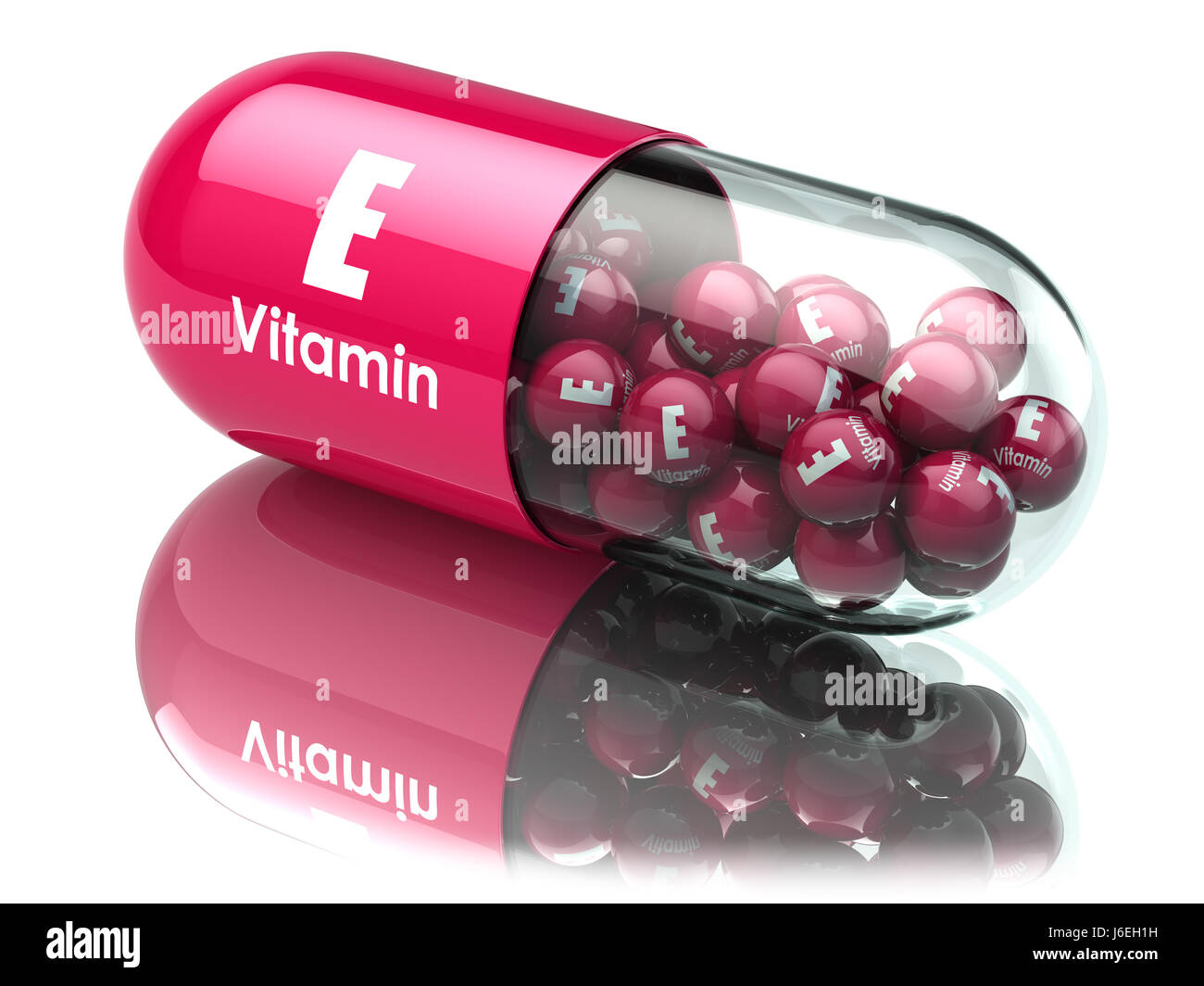 Capsula di vitamina E o pillola. Integratori alimentari. 3d illustrazione Foto Stock
