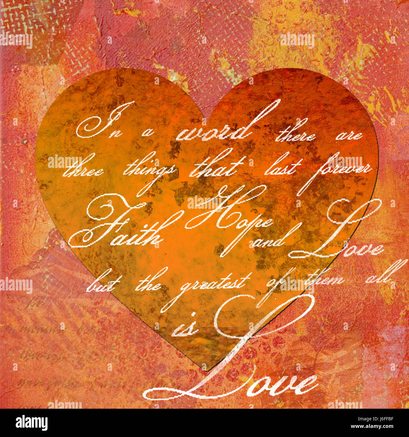 Illustrazione testo collage amore in amore si innamorò di cuore rosso dipinto la scrittura Foto Stock