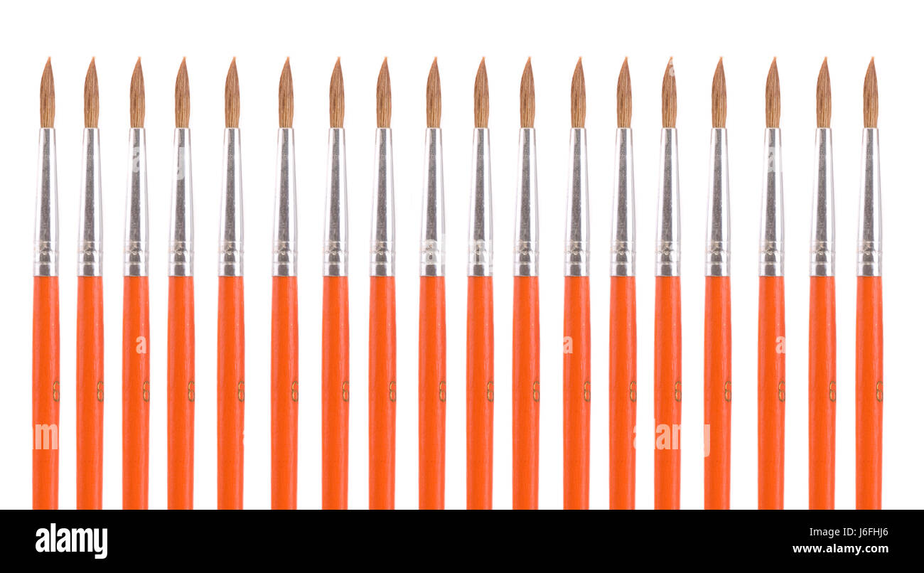 Arte fila di setole di vernice arancione spazzola a pennello molti isolati vista opzionale Foto Stock