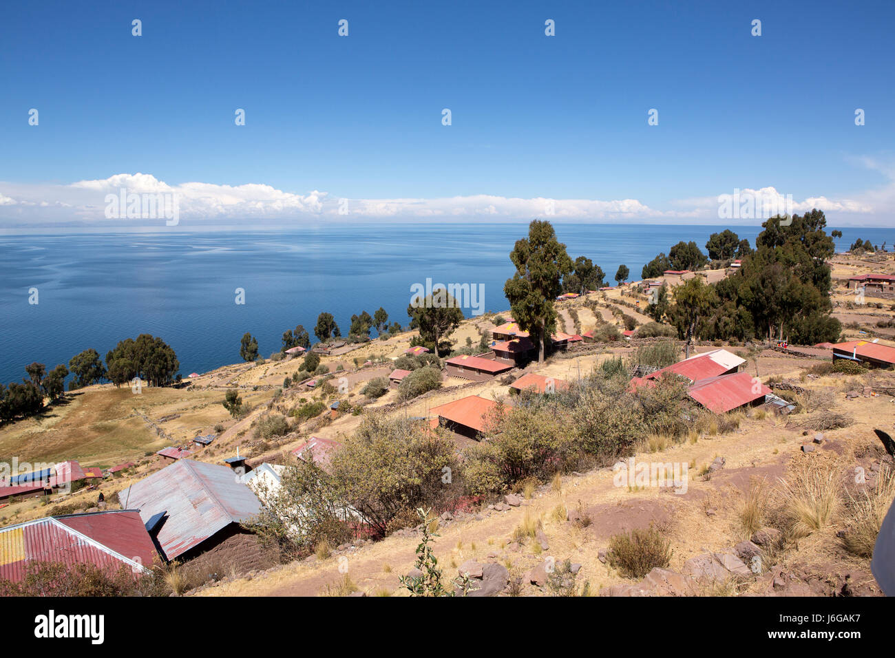 Il Perù, isola di Taquile sul Lago Titicaca Foto Stock