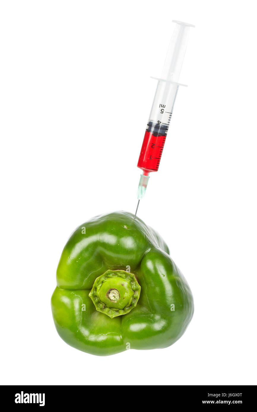 Cibo aliment esperimento liquido rischio modernità moderna scienza frutto di ricerca Foto Stock