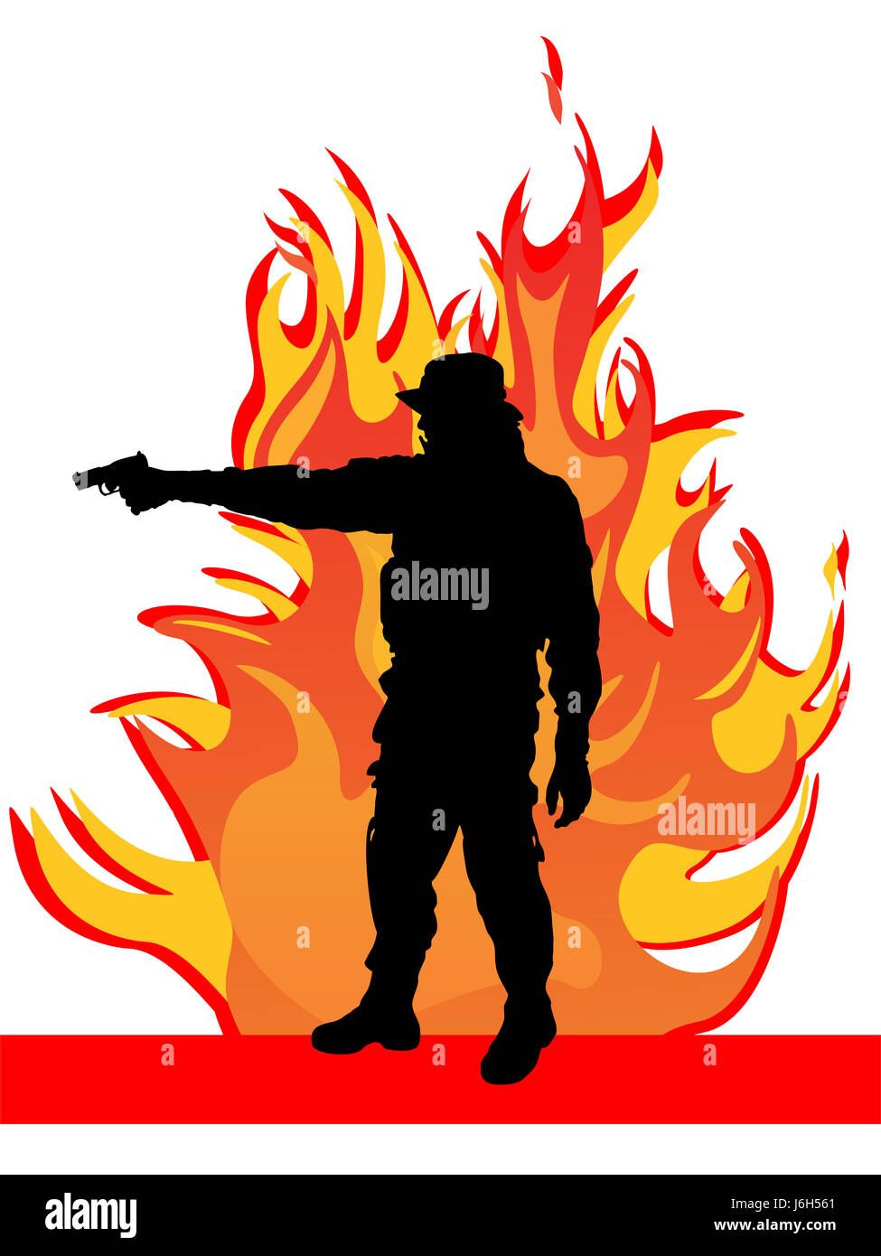 Lotta lotta soldato conflagrazione incendio fiamme di fiamma della pistola militare arma uomo Foto Stock