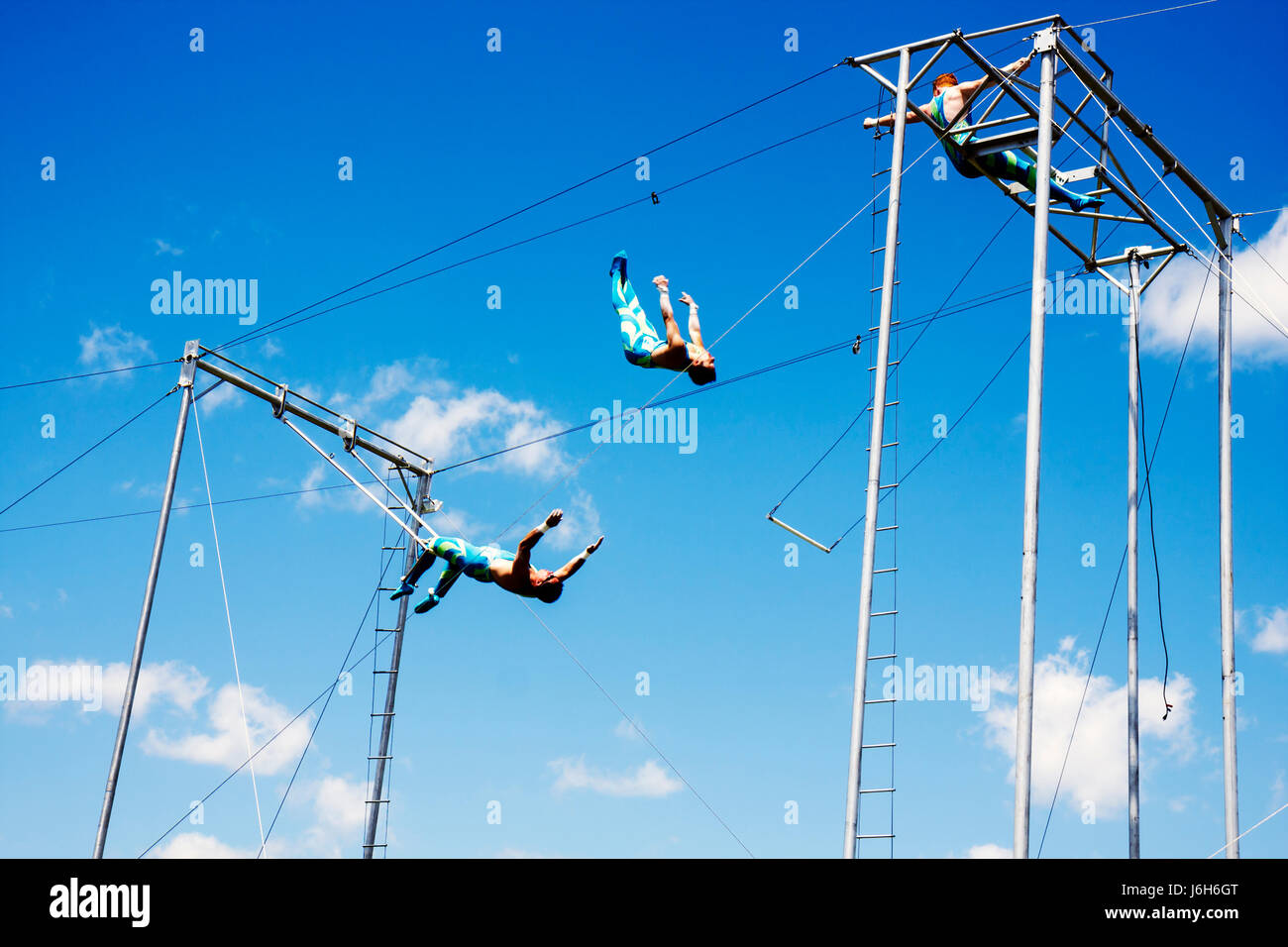 Wisconsin Kenosha County, Kenosha, Kenosha County Fairgrounds, The Ultimate Kid Fest, famiglia genitori genitori figli, swinging, trapez volante Foto Stock