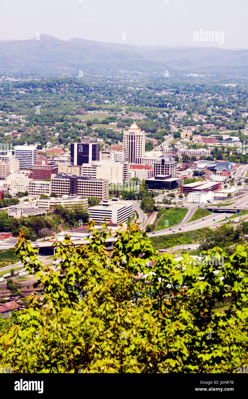 Roanoke Virginia, Mill Mountain Overlook, vista, centro, città, valle, Allegheny Mountains, Blue Ridge, Appalachian, visitatori viaggio turistico tour a. Foto Stock