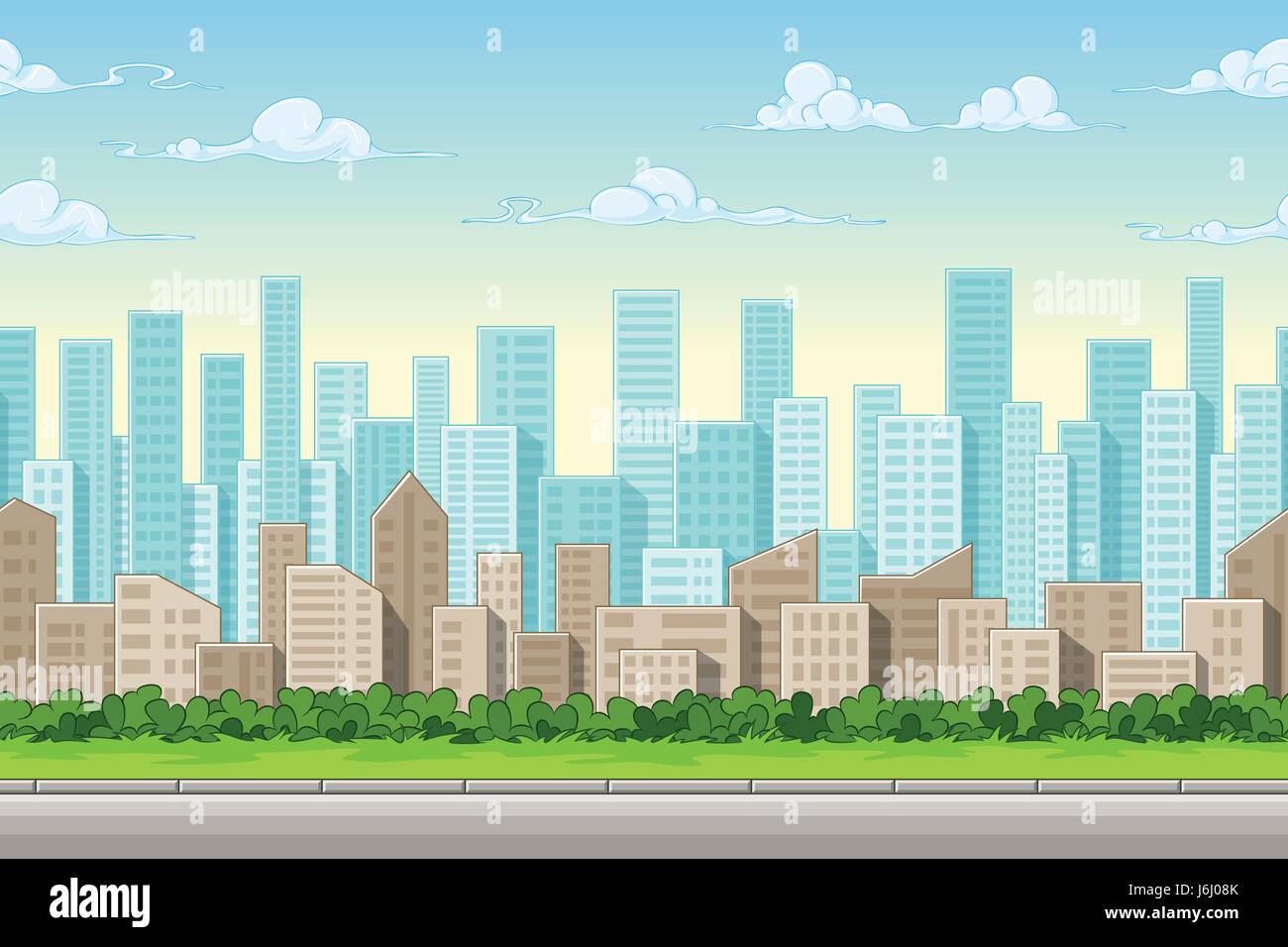 Seamless cartoon city background. Illustrazione Vettoriale con strati separati. Illustrazione Vettoriale