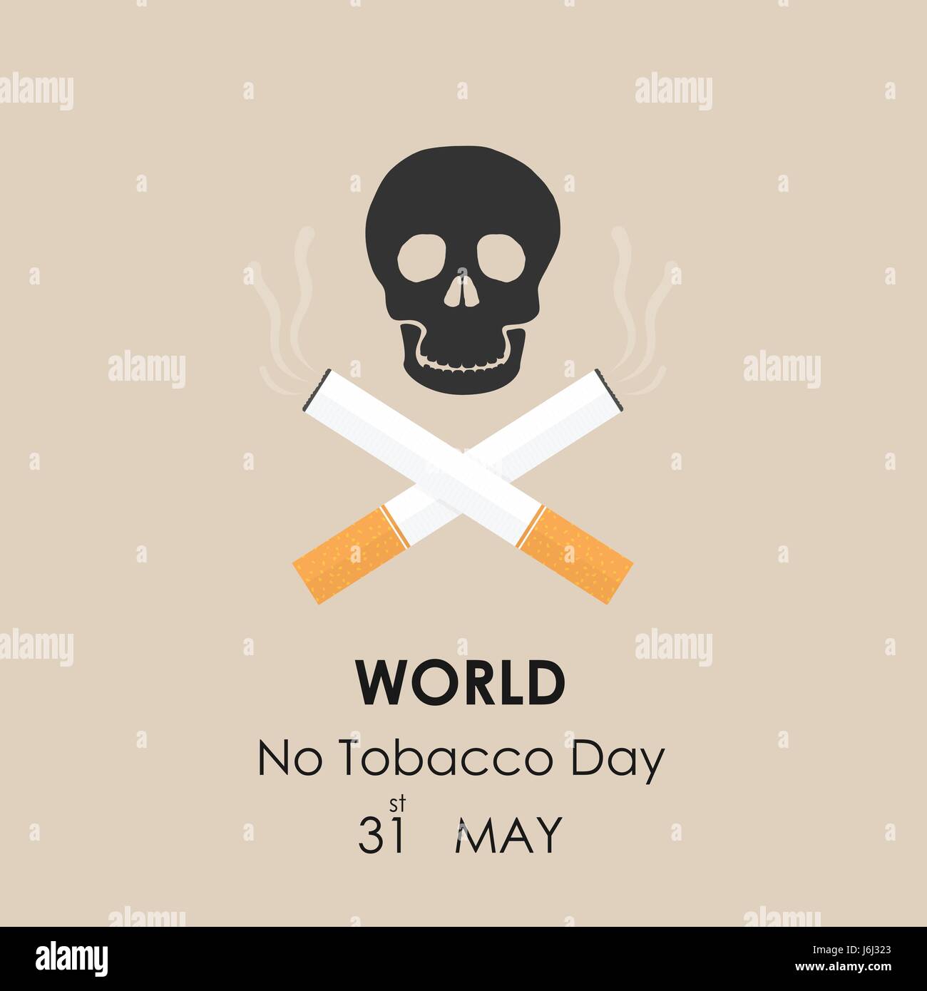 Cranio umano e uscire il tabacco sign.31 maggio celebra la Giornata Mondiale senza tabacco.Non fumatori consapevolezza giorno.illustrazione vettoriale. Illustrazione Vettoriale