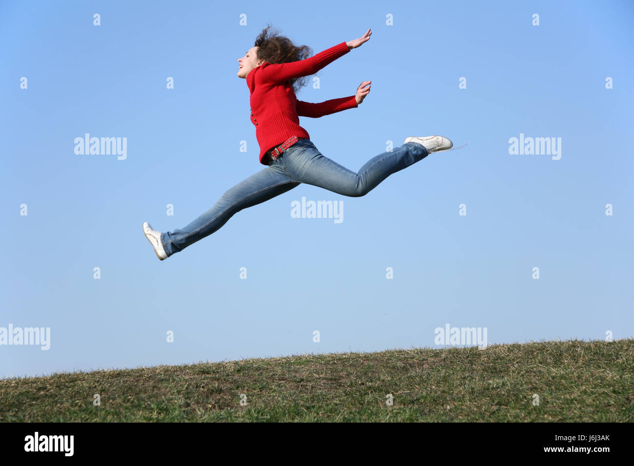 Donna blu gambe gli esseri umani gli esseri umani persone persone folk Umano human essendo ridere Foto Stock