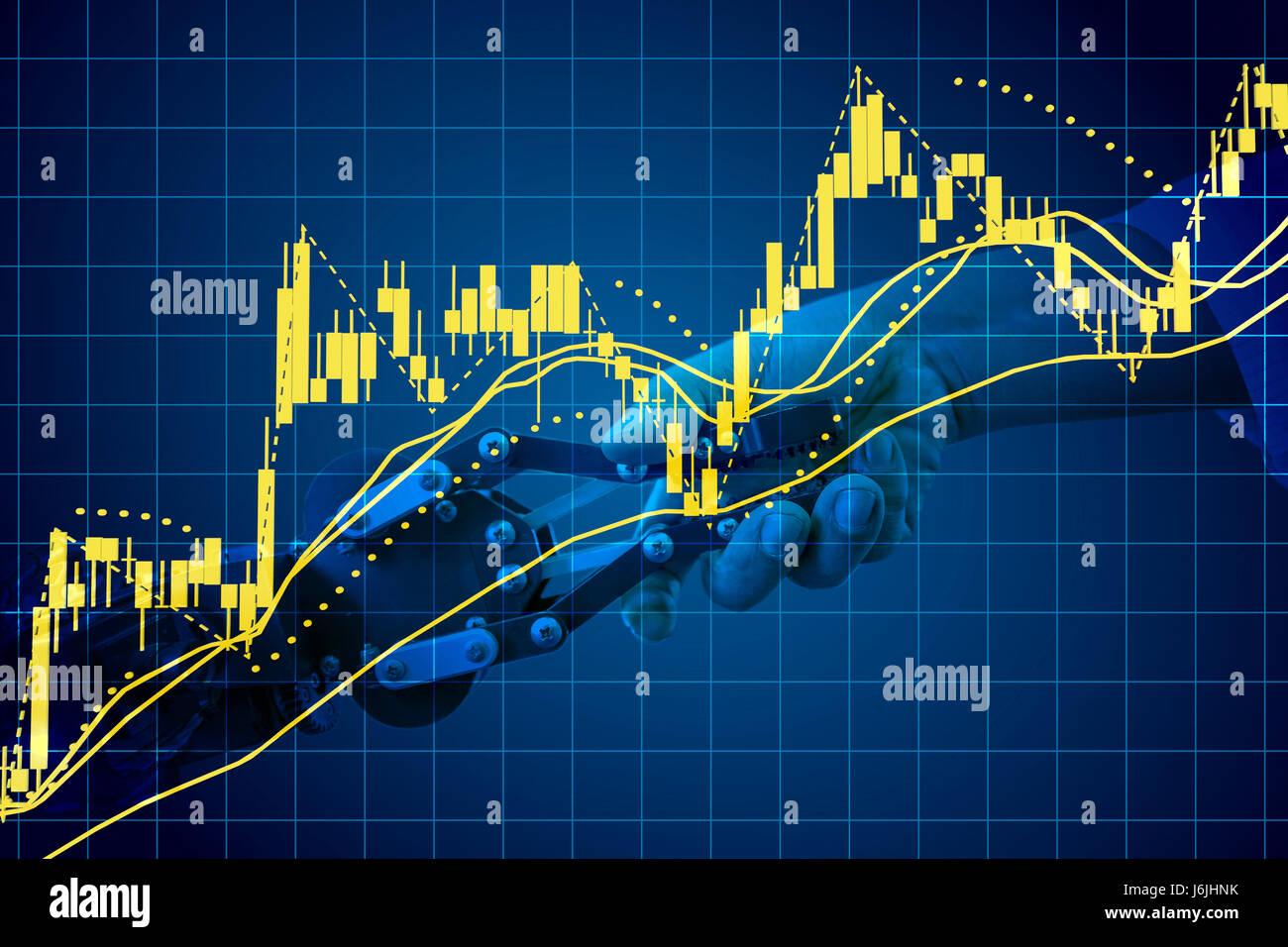 Concetto di immagine del software (Robot Trading System) utilizzato nel mercato azionario che invia automaticamente la negoziazione da un intervento umano. Foto Stock