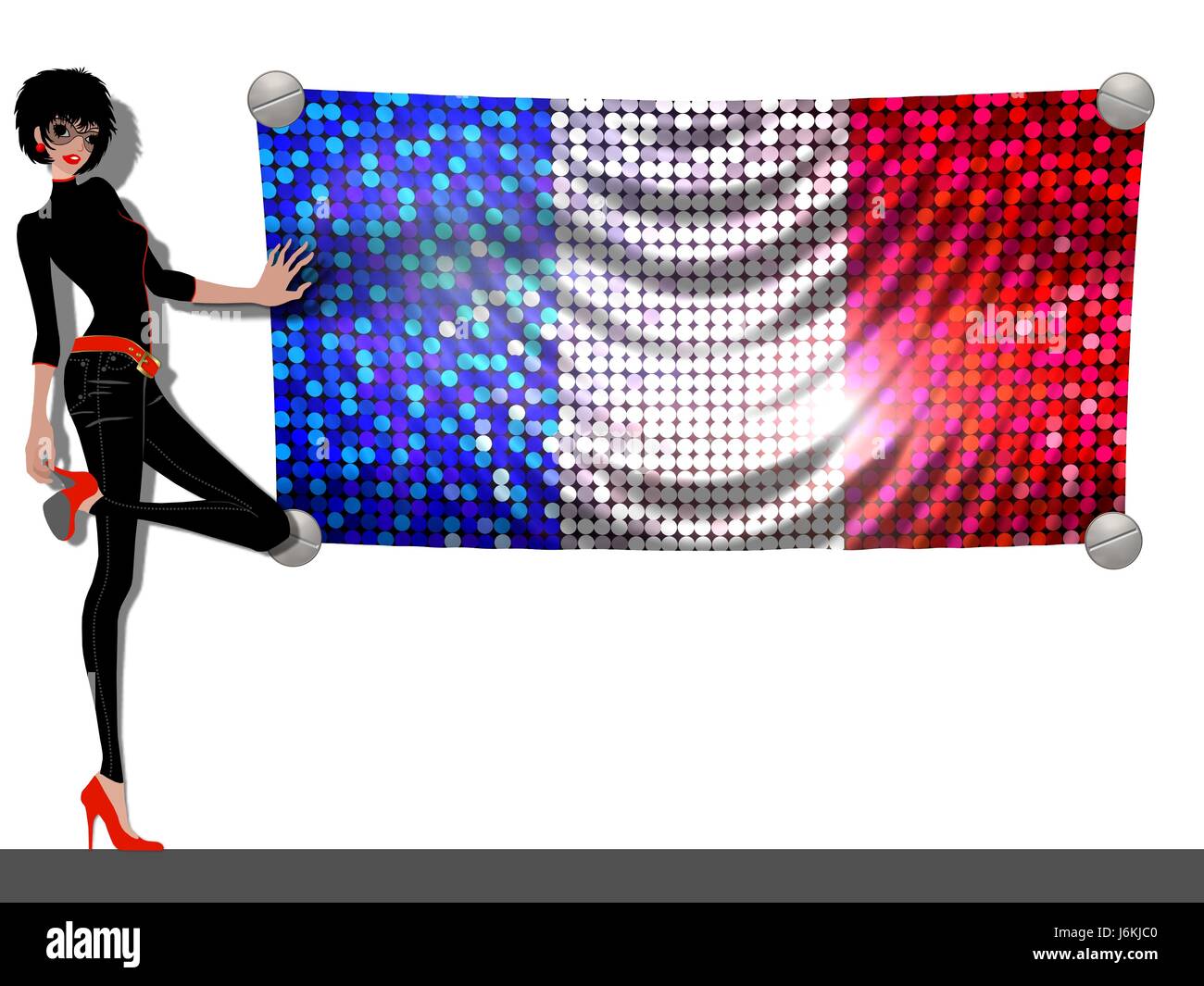 Donna con la bandiera della Francia Foto Stock