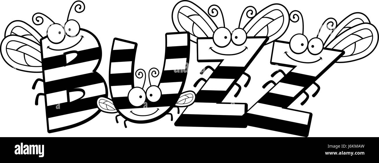 Un cartoon illustrazione della parola buzz con un tema di api. Illustrazione Vettoriale