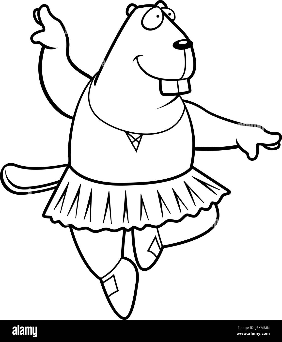 Un felice cartoon beaver ballerina in un tutu. Illustrazione Vettoriale