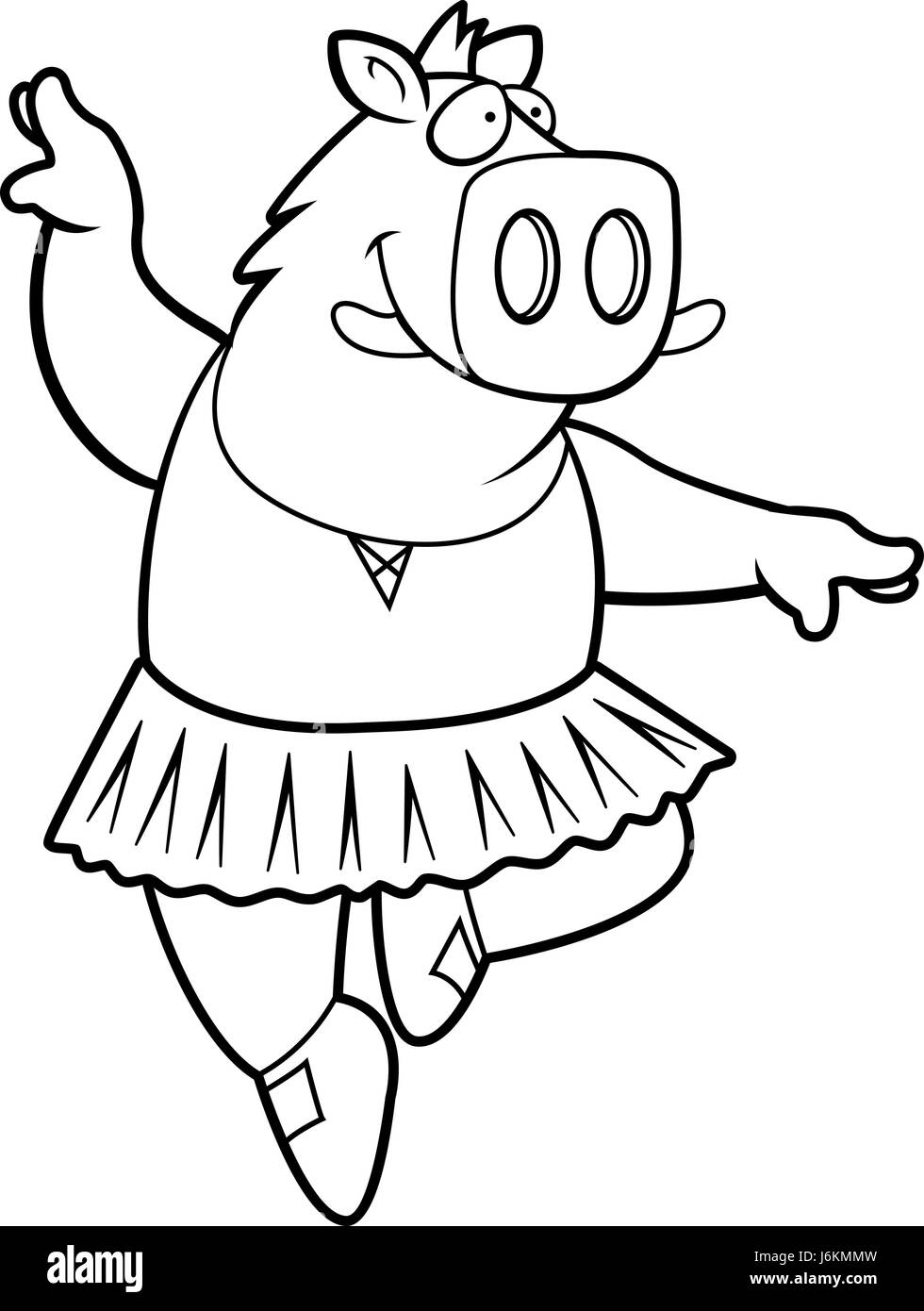 Un felice cartoon cinghiale ballerina in un tutu. Illustrazione Vettoriale