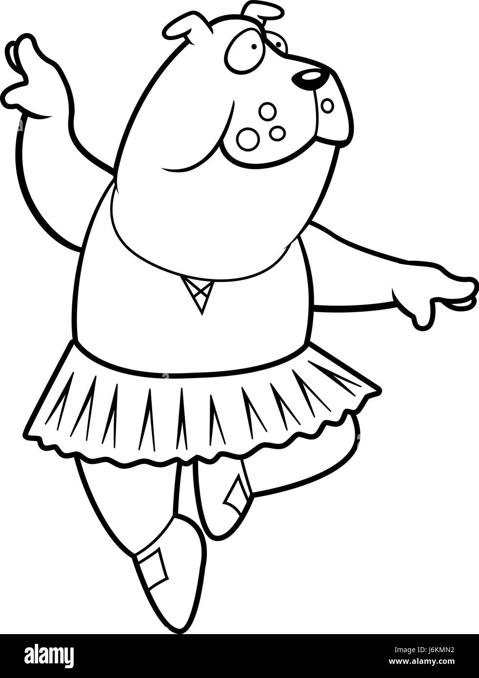 Un felice cartoon bulldog ballerina in un tutu. Illustrazione Vettoriale