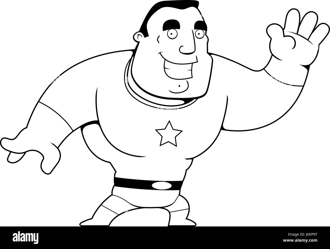 Un felice cartoon superhero gesticolando e sorridente. Illustrazione Vettoriale