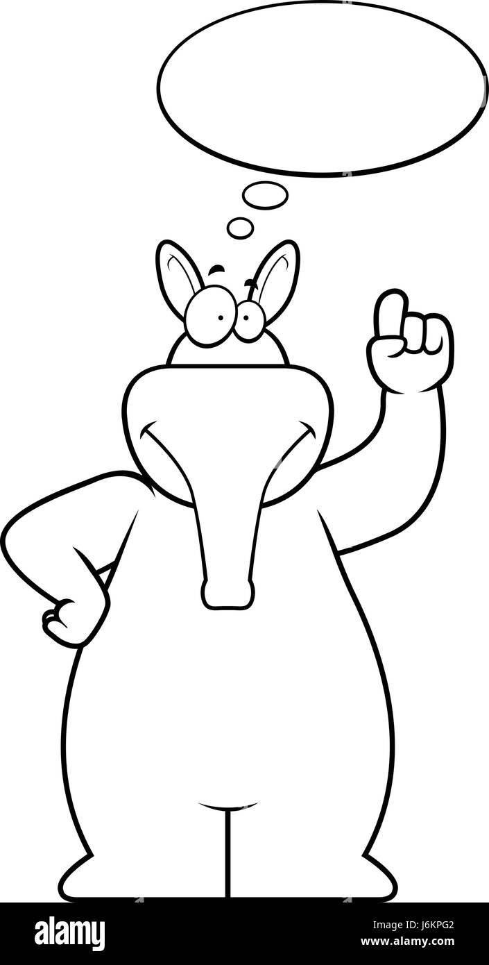 Un felice cartoon aardvark pensare e sorridente. Illustrazione Vettoriale