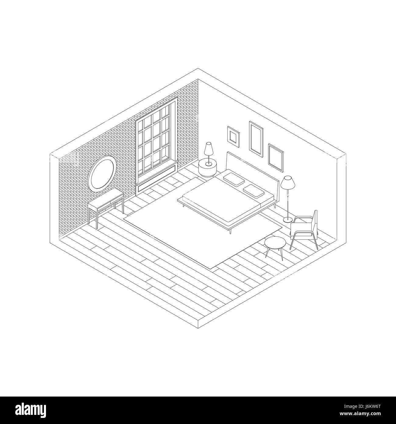Camera da letto interni di linea. Illustrazione Vettoriale