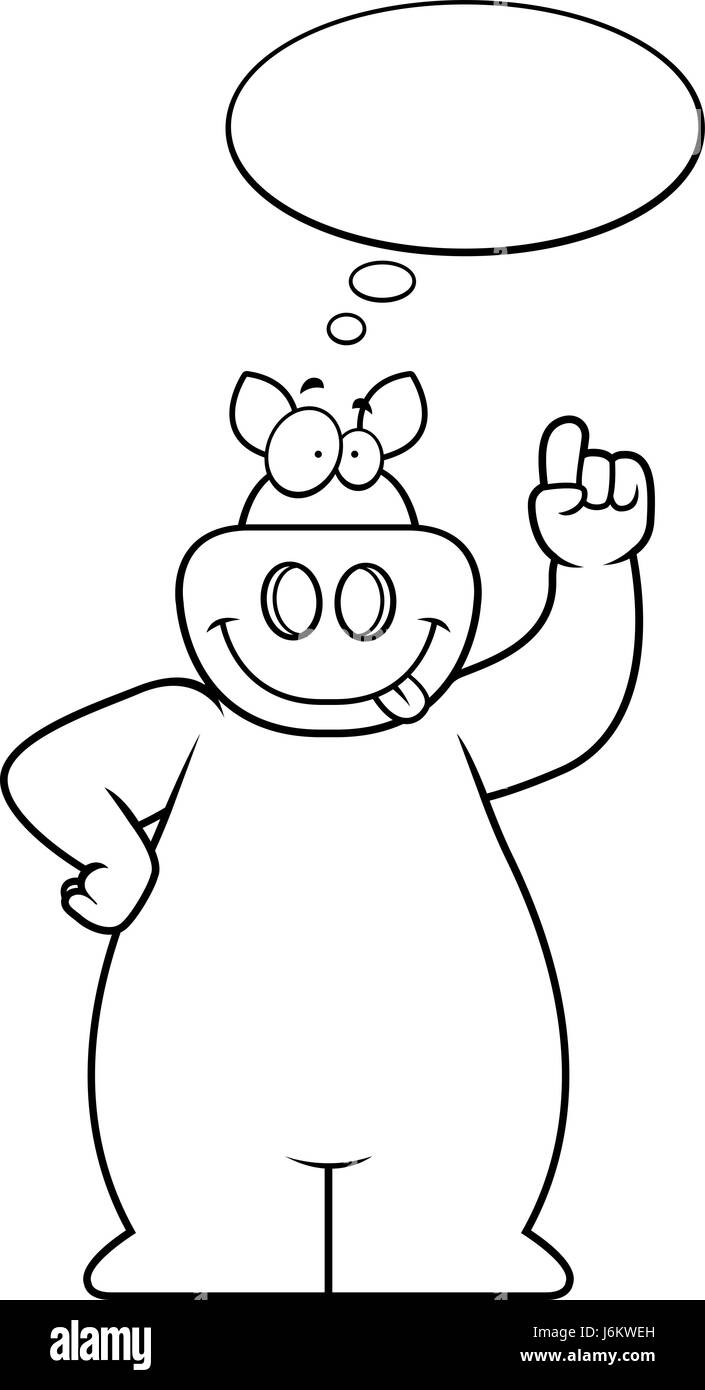Un felice cartoon pensando di maiale e sorridente. Illustrazione Vettoriale
