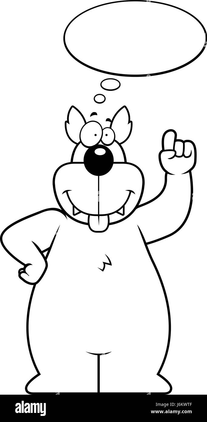 Un felice cartoon wolf pensare e sorridente. Illustrazione Vettoriale