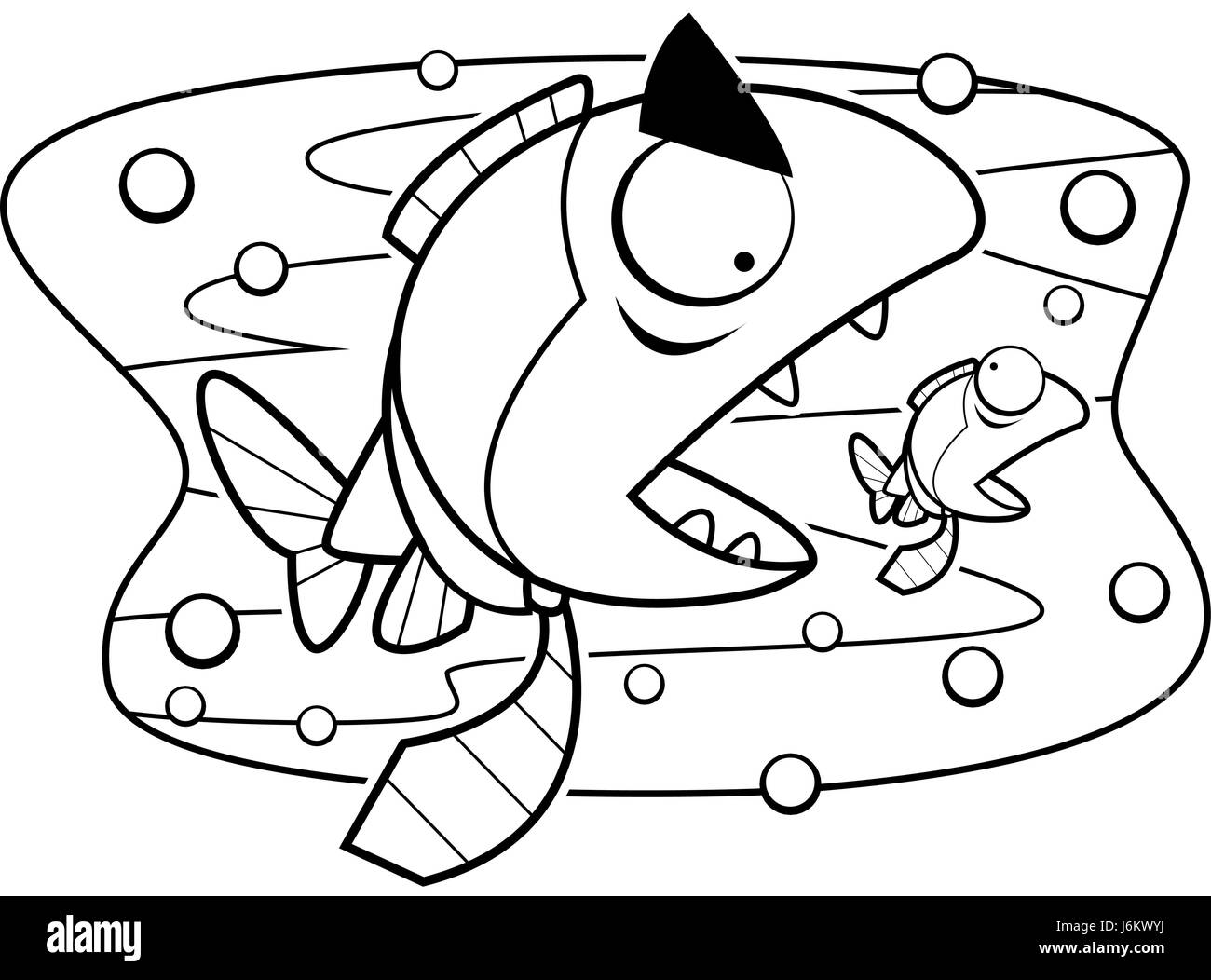 Un grande pesce in un tirante di mangiare un pesce più piccolo. Illustrazione Vettoriale
