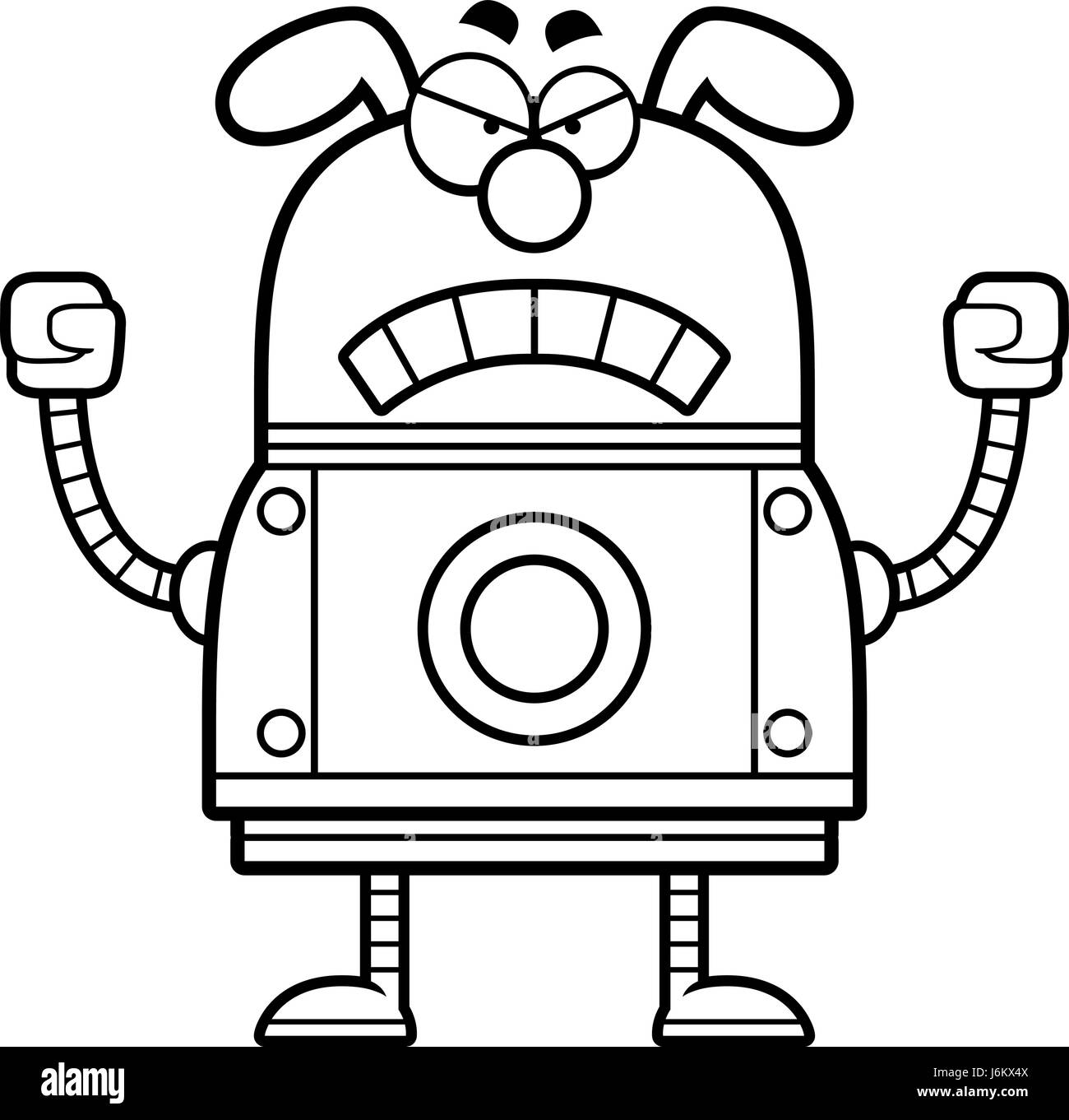 Un cartoon illustrazione di un cane robot cercando arrabbiato. Illustrazione Vettoriale