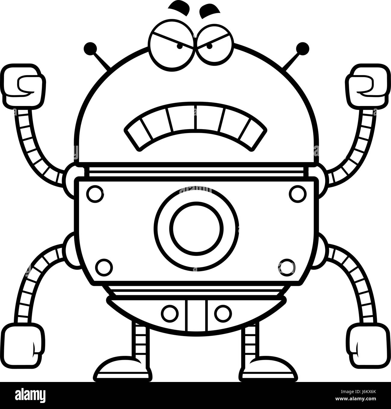 Un cartoon illustrazione di un robot oro cercando arrabbiato. Illustrazione Vettoriale