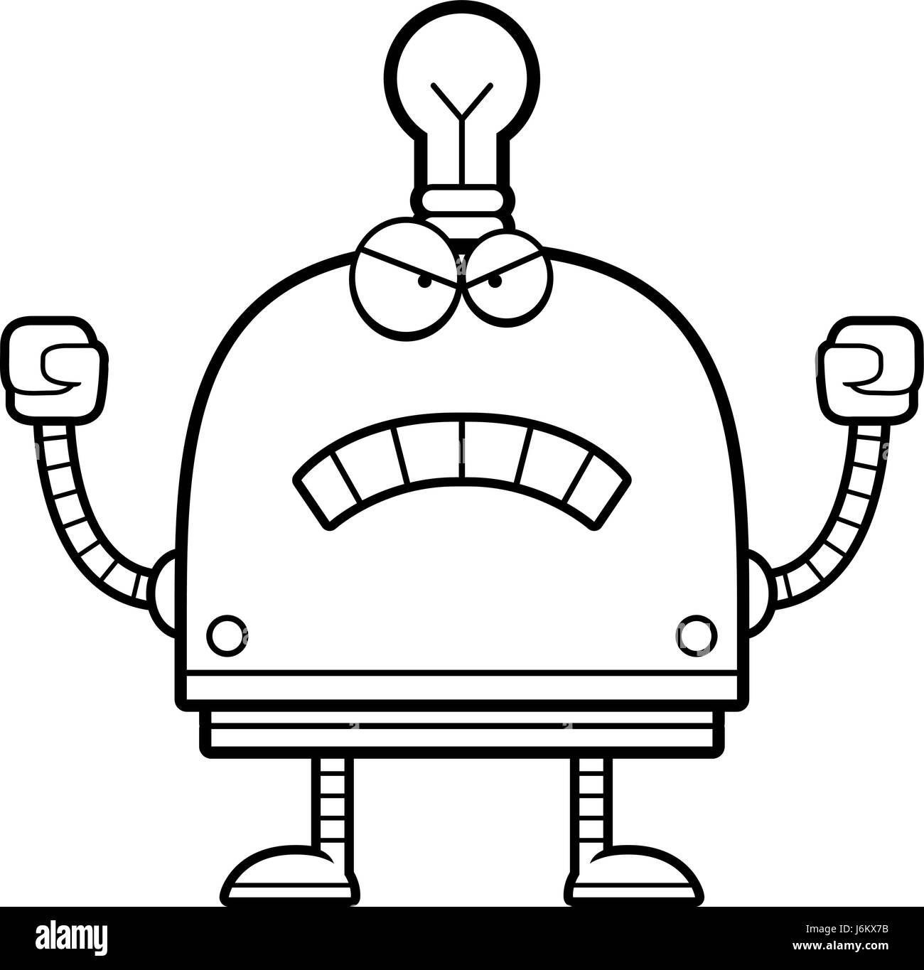 Un cartoon illustrazione di un piccolo robot cercando arrabbiato. Illustrazione Vettoriale