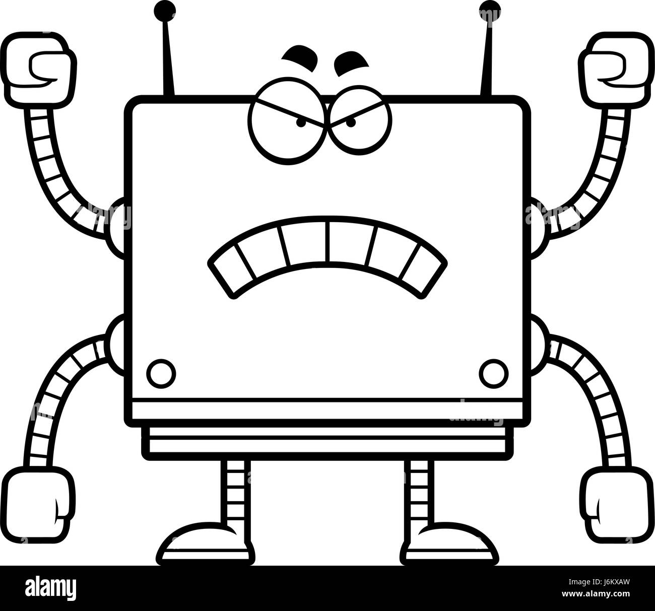 Un cartoon illustrazione di un quadrato robot cercando arrabbiato. Illustrazione Vettoriale