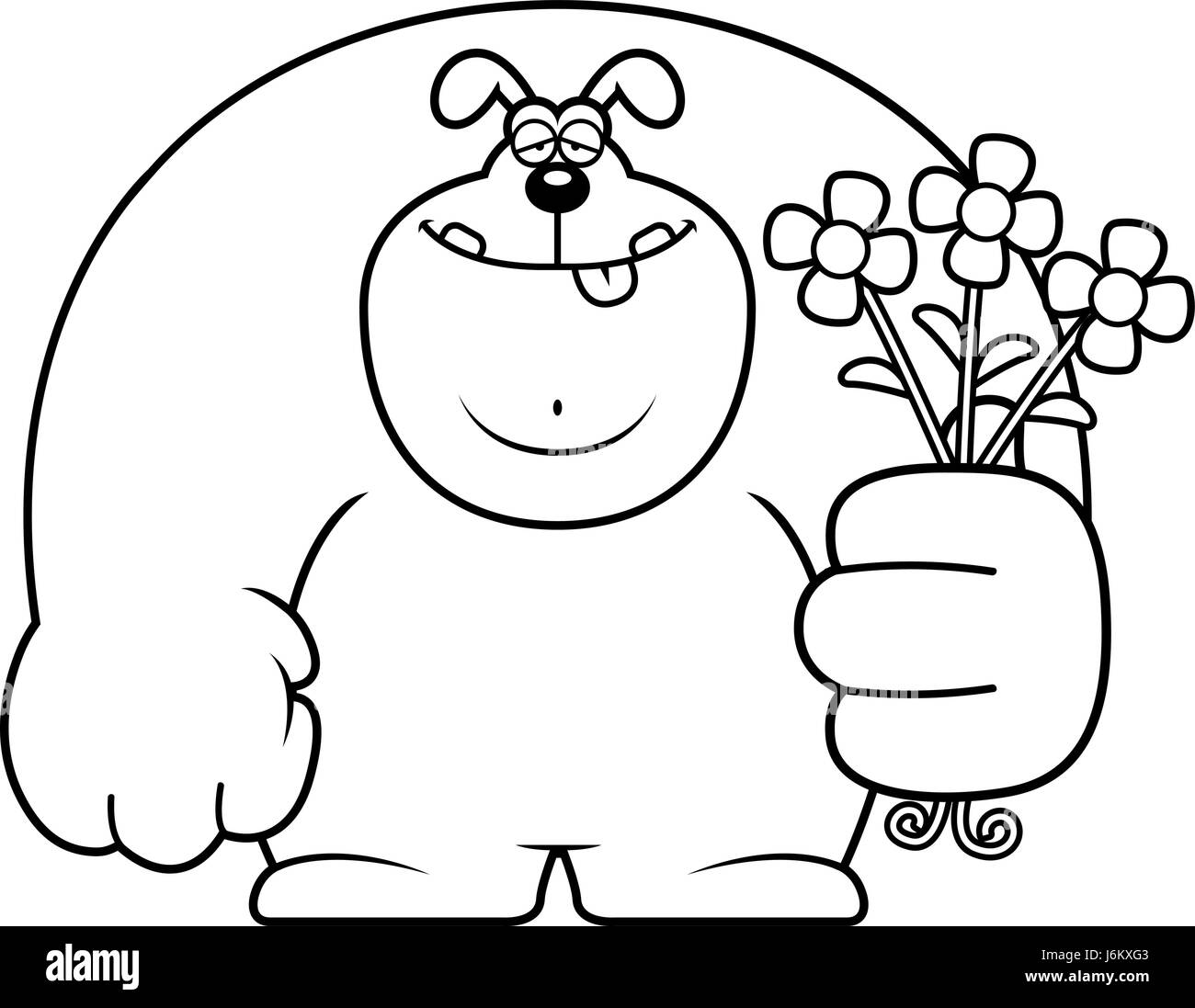 Un cartoon illustrazione di un cane con fiori. Illustrazione Vettoriale