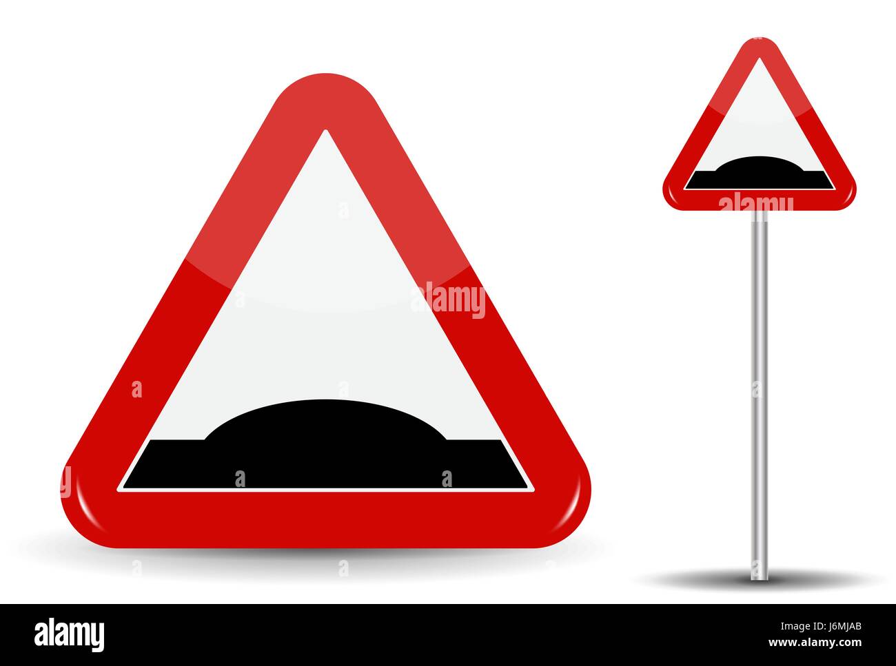 Cartello stradale Avvertenza dosso. Nel Triangolo rosso è raffigurata schematicamente una disuniformità di artificiale in forma di dosso. Illustrazione Vettoriale. Illustrazione Vettoriale