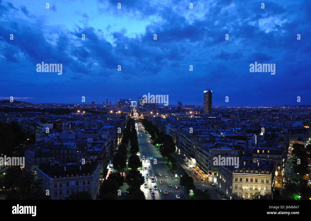 Città Città notte notturna di Parigi Arco vista prospettica di outlook vista Foto Stock