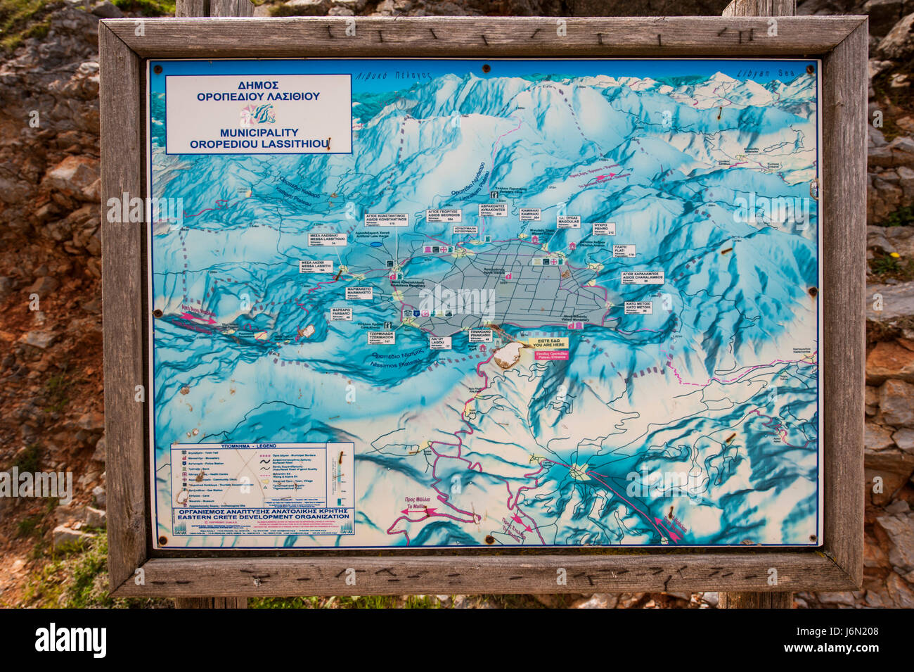 Una mappa di Lassiithi altopiano orientale di Creta, Grecia Foto Stock