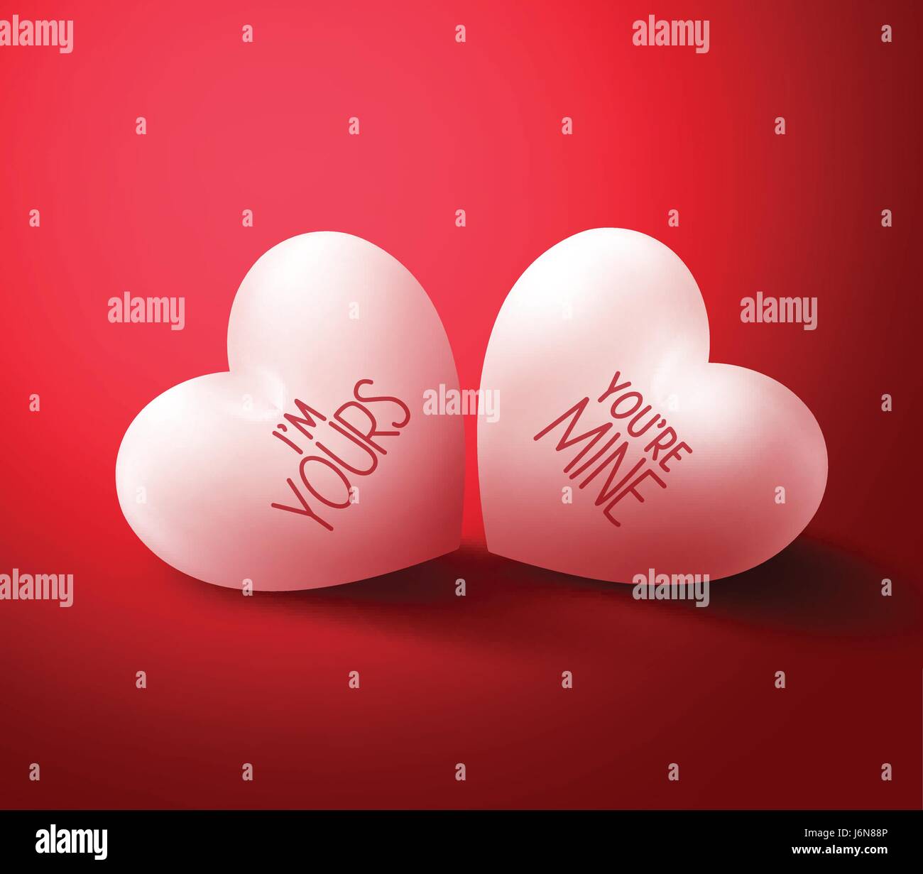 Vettore gli amanti di due cuori con sei mia e io sono il vostro scritto felice per il giorno di San Valentino i messaggi di saluto in sfondo rosso. Illustrazione Vettoriale Illustrazione Vettoriale