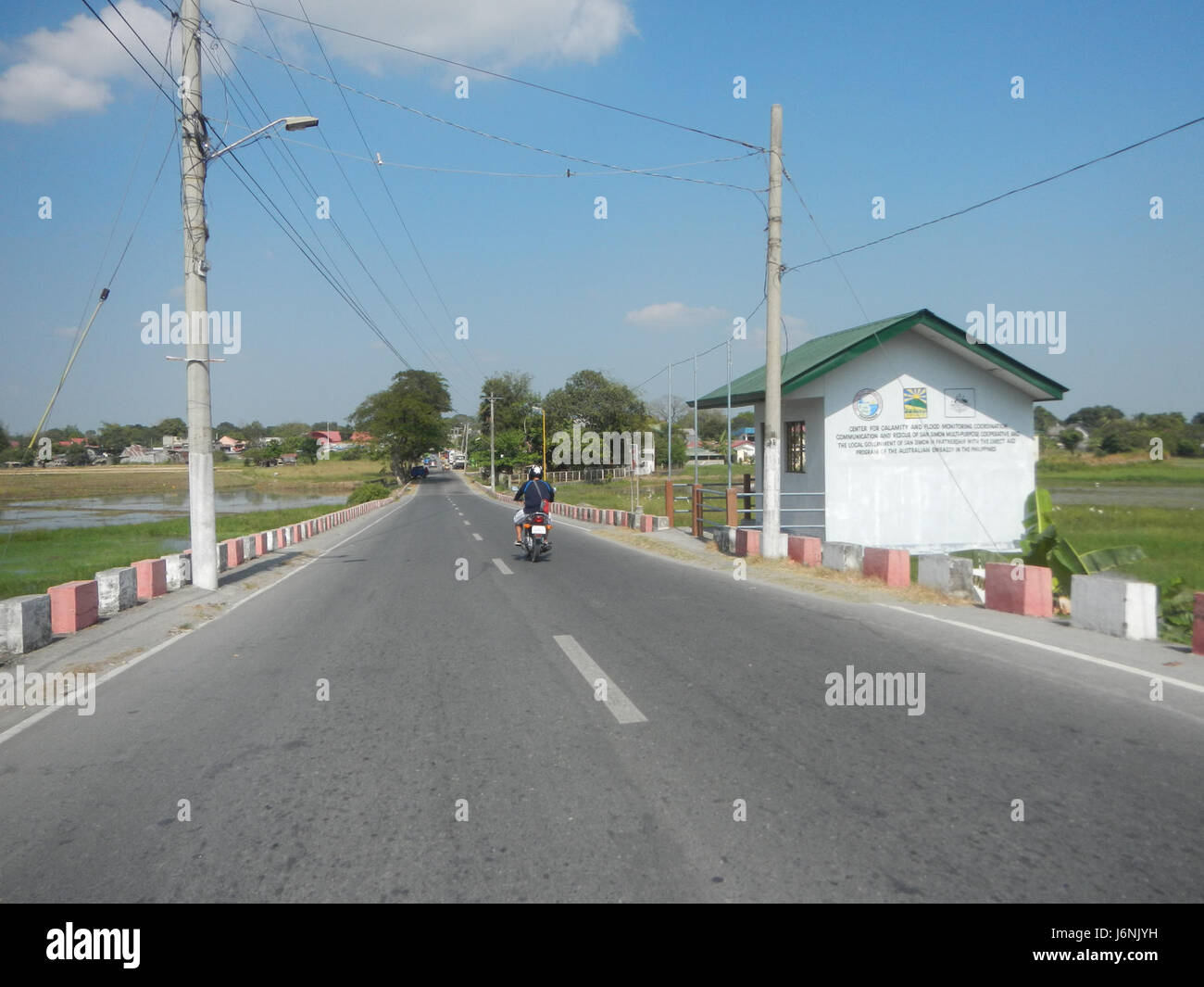 Questa immagine mostra una scena a San Jose, San Simon, Pampanga, con una Ardea alba, conosciuta anche come la grande egret, vicino alla High School Road 24, che mostra la fauna locale della zona. Foto Stock