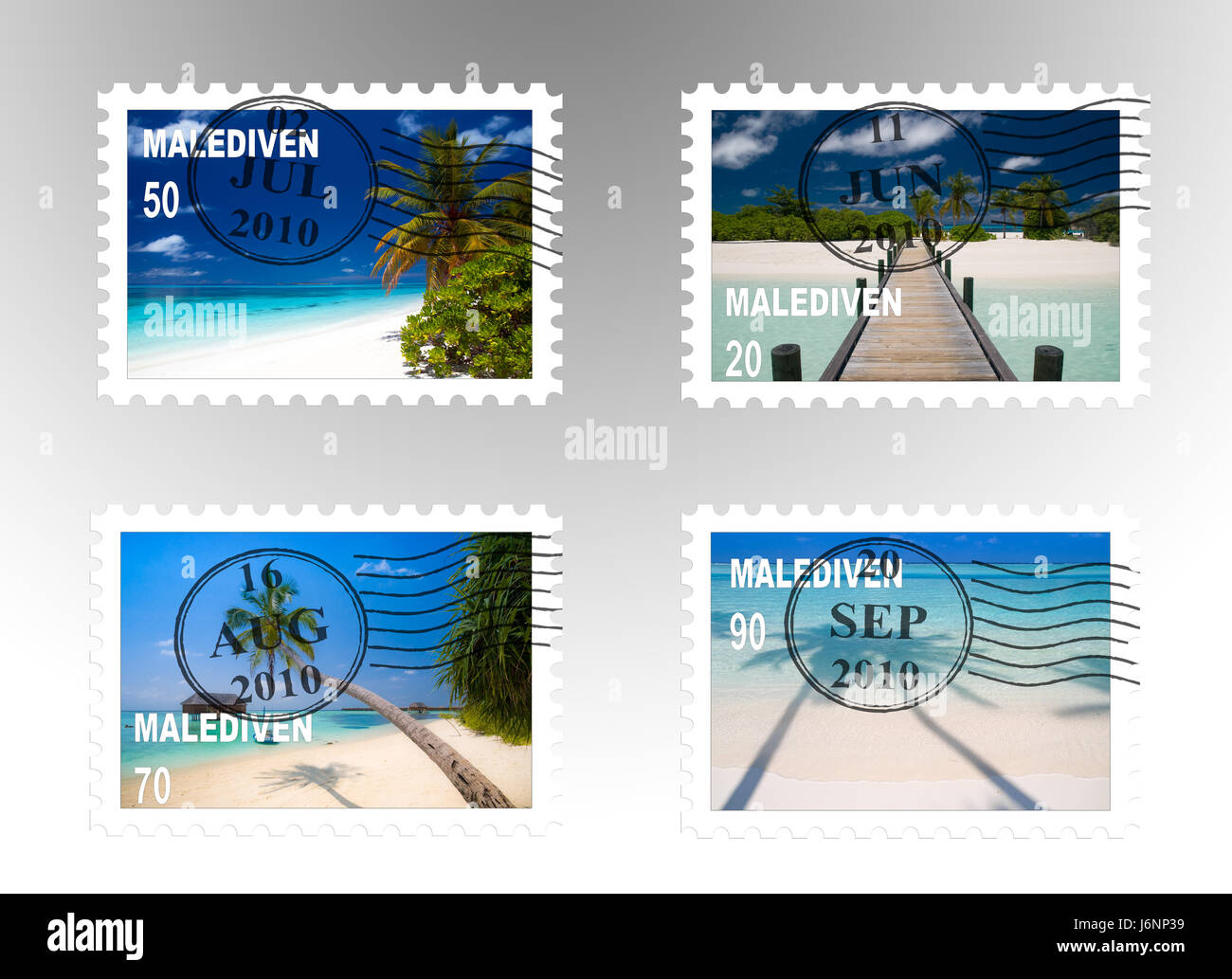 Spiaggia mare spiaggia mare maldive Palm tree lettera Cartolina francobolli della Posta Foto Stock