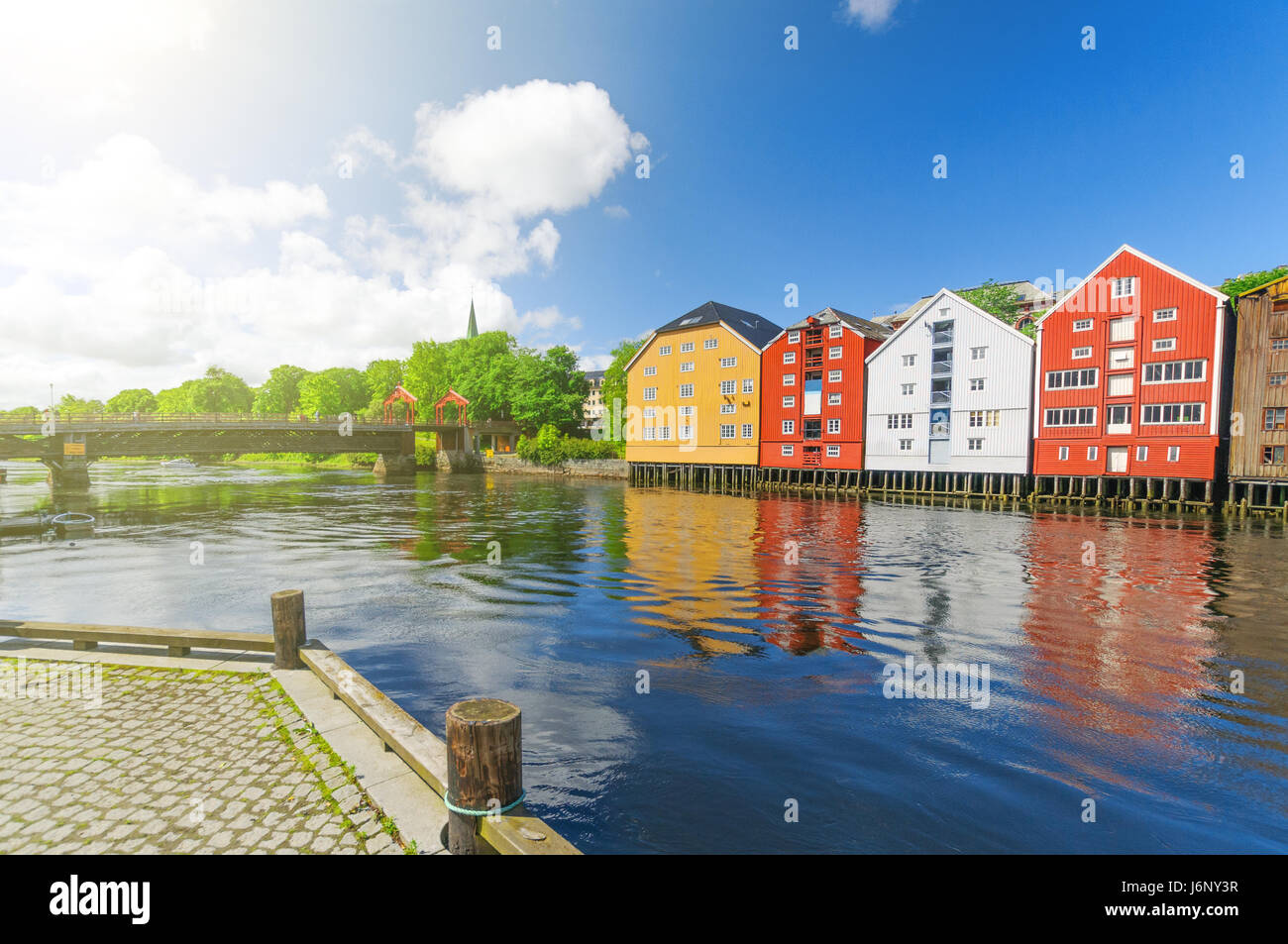 Vista su tre principali punti di Trondheim, Norvegia Foto Stock